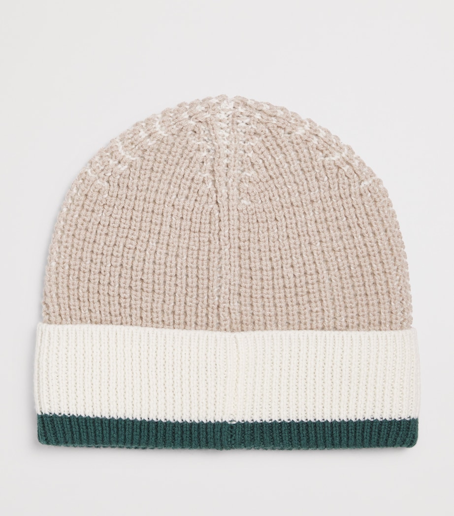Virgin Wool-Blend Beanie F1020FANT ECRU/GREEN Image 2