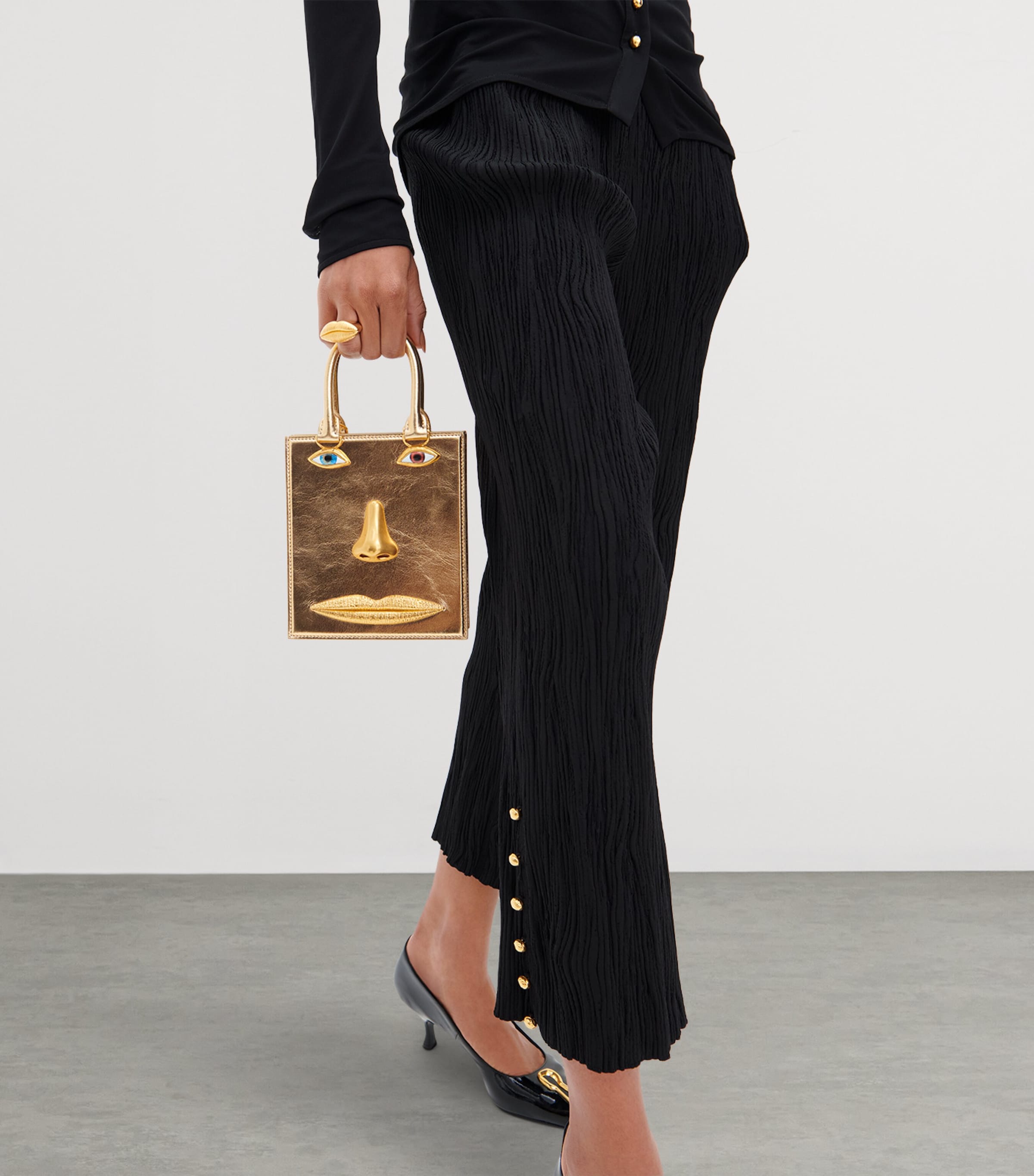 Schiaparelli Mini Metallic Leather Face Top-Handle Bag Gold Image 3