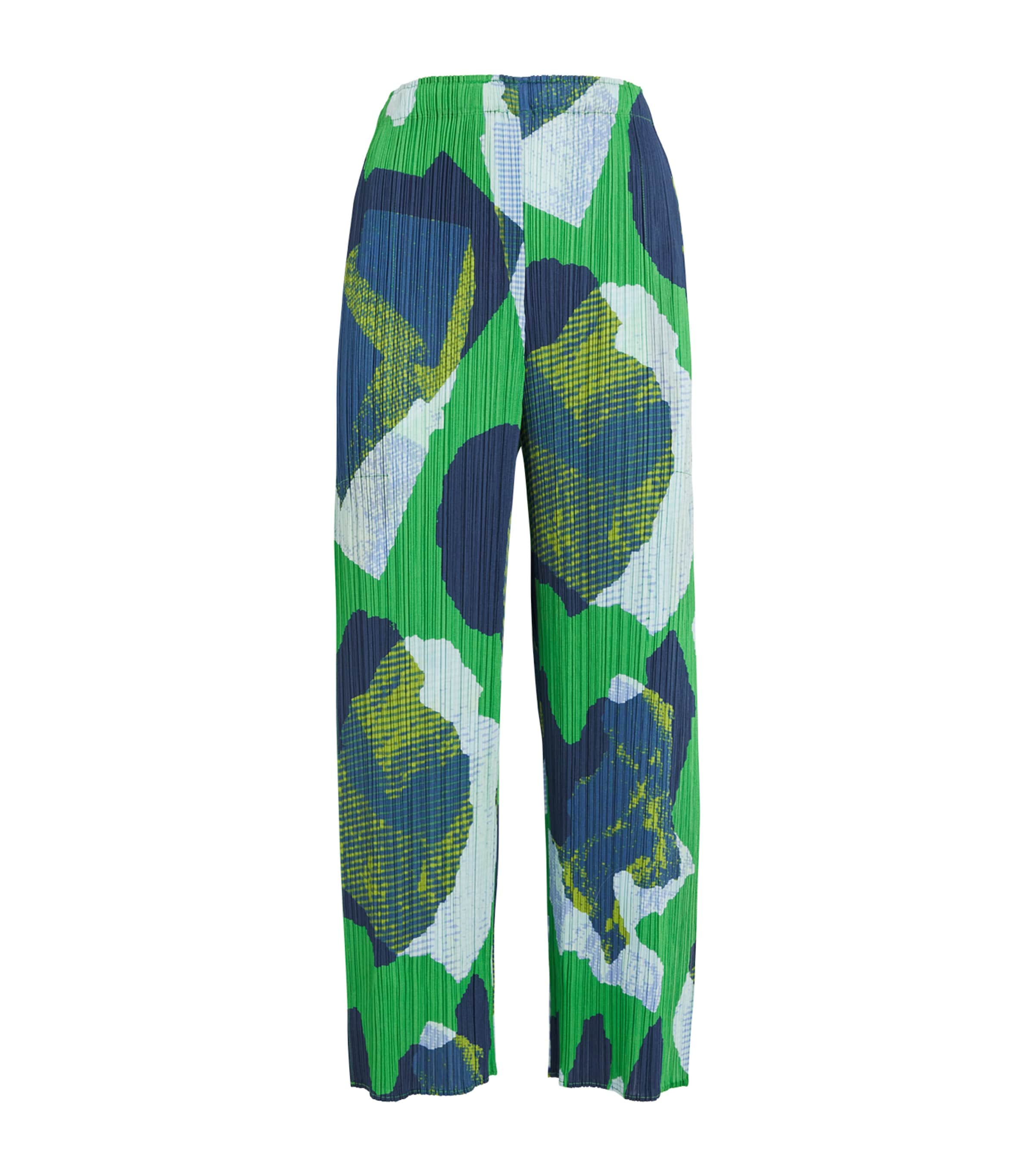 Shop Issey Miyake Pleated Meteorite Wide-leg Trousers In Green