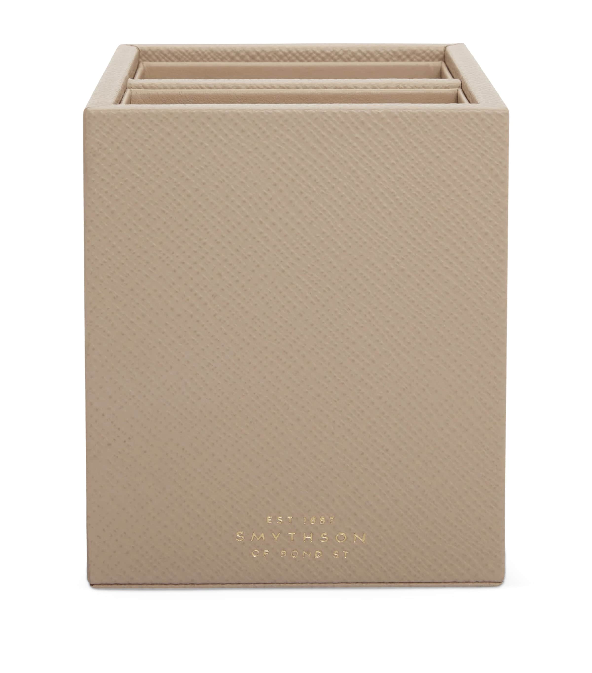Smythson Panama Leather Pen Pot Sandstone Image 1