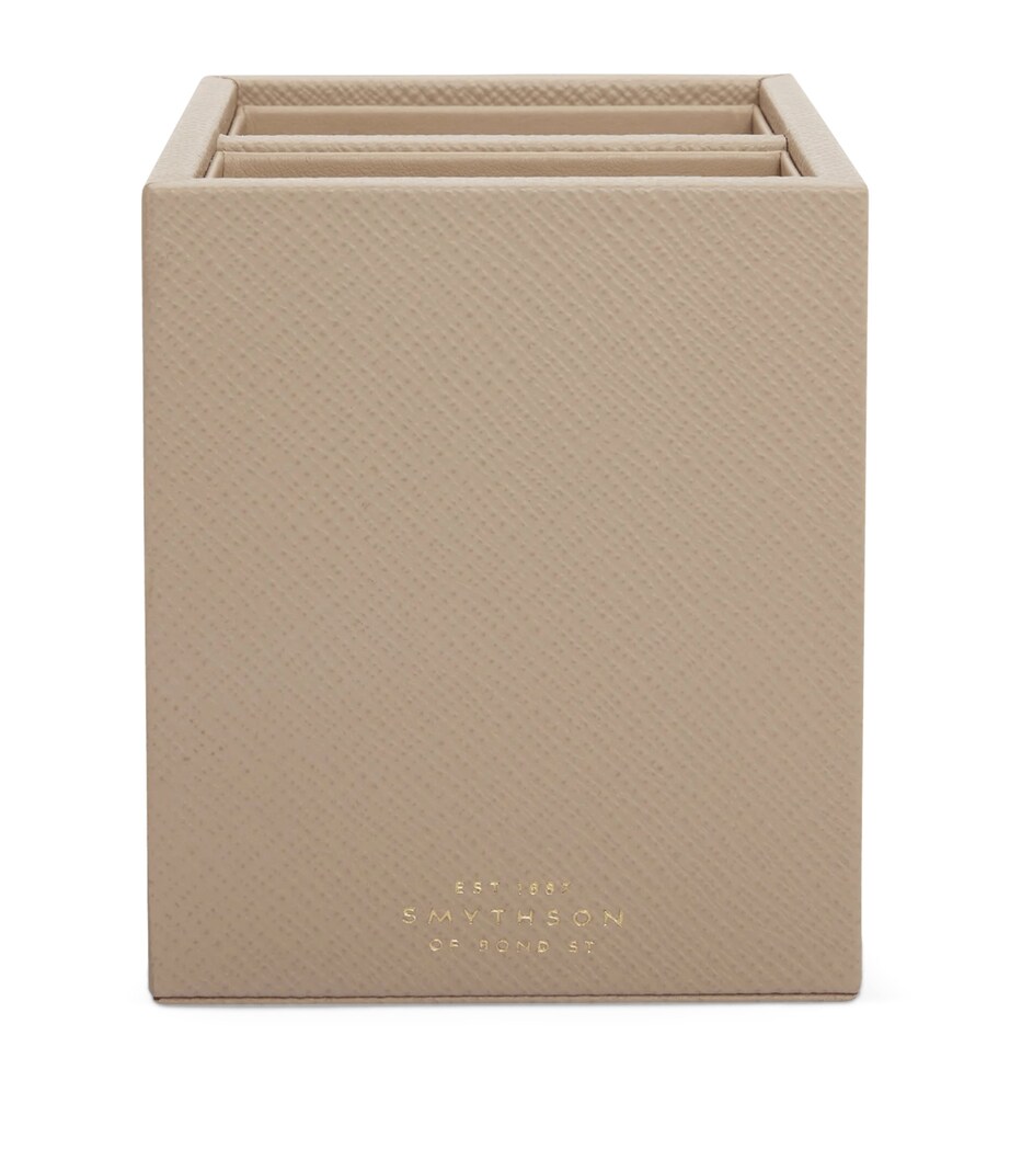 Smythson Panama Leather Pen Pot Sandstone Image 1