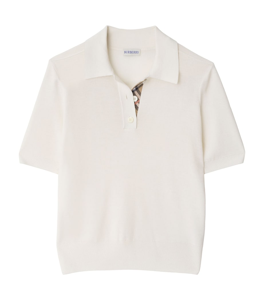Burberry Womens Wool Check-Trim Polo Shirt Chalk Image 1