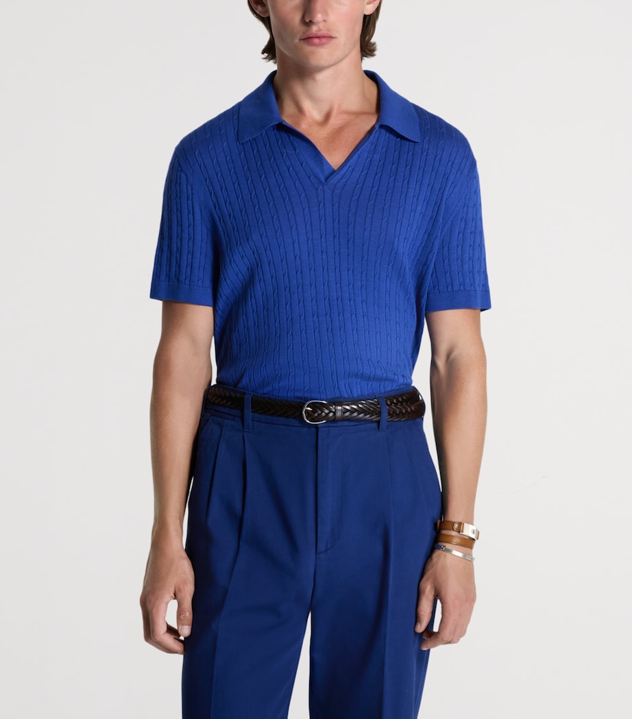 Dunhill Mens Cotton-Mulberry Silk Polo Shirt Blue Image 4