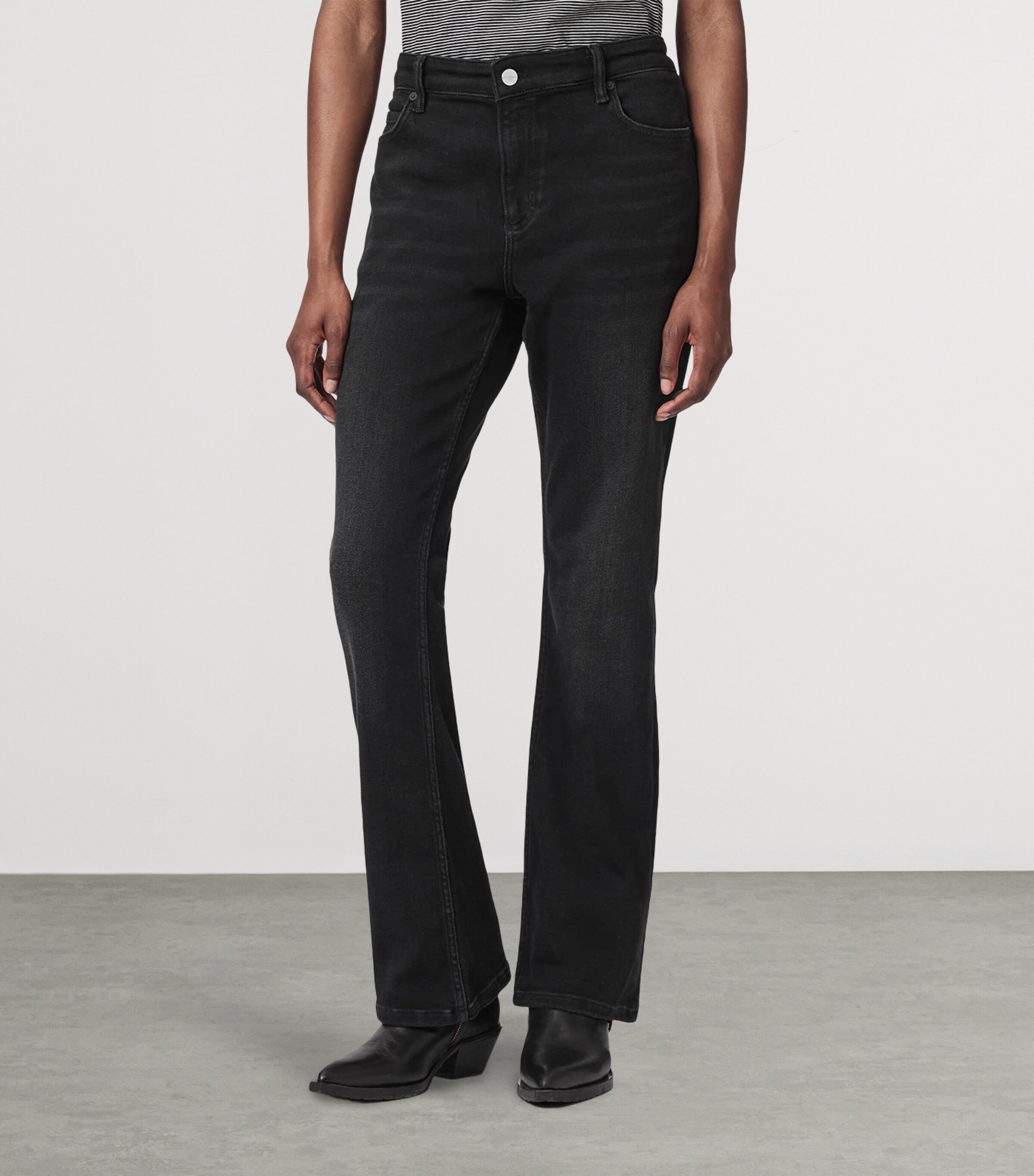AllSaints Womens Haldan Slim Bootcut Mid-Rise Jeans Washed Black Image 3