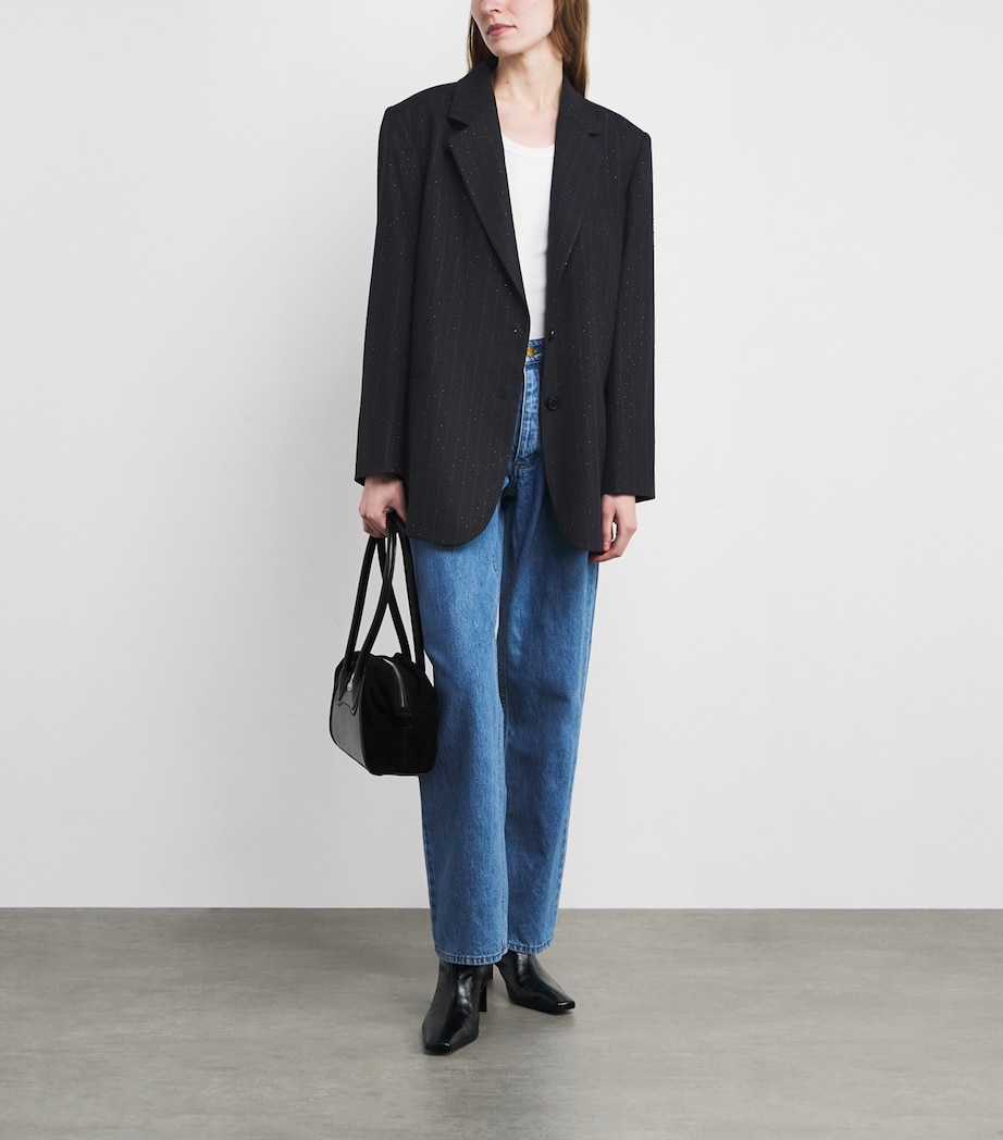 Pinstripe Rhinestone-Embellished Blazer NAVY BLUE Image 2