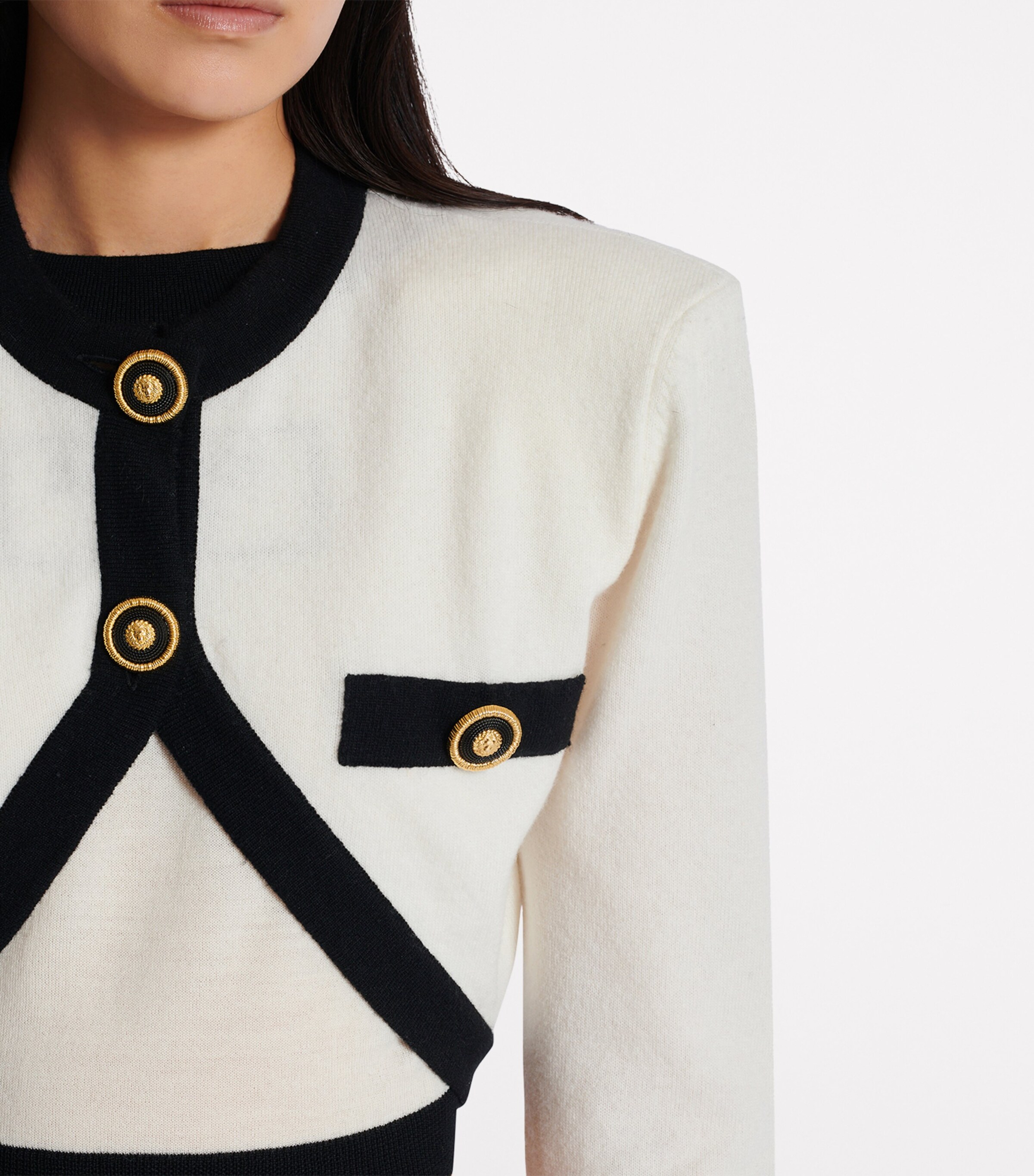 Wool-Cashmere Cropped Cardigan GAU NATUREL/NOIR Image 8