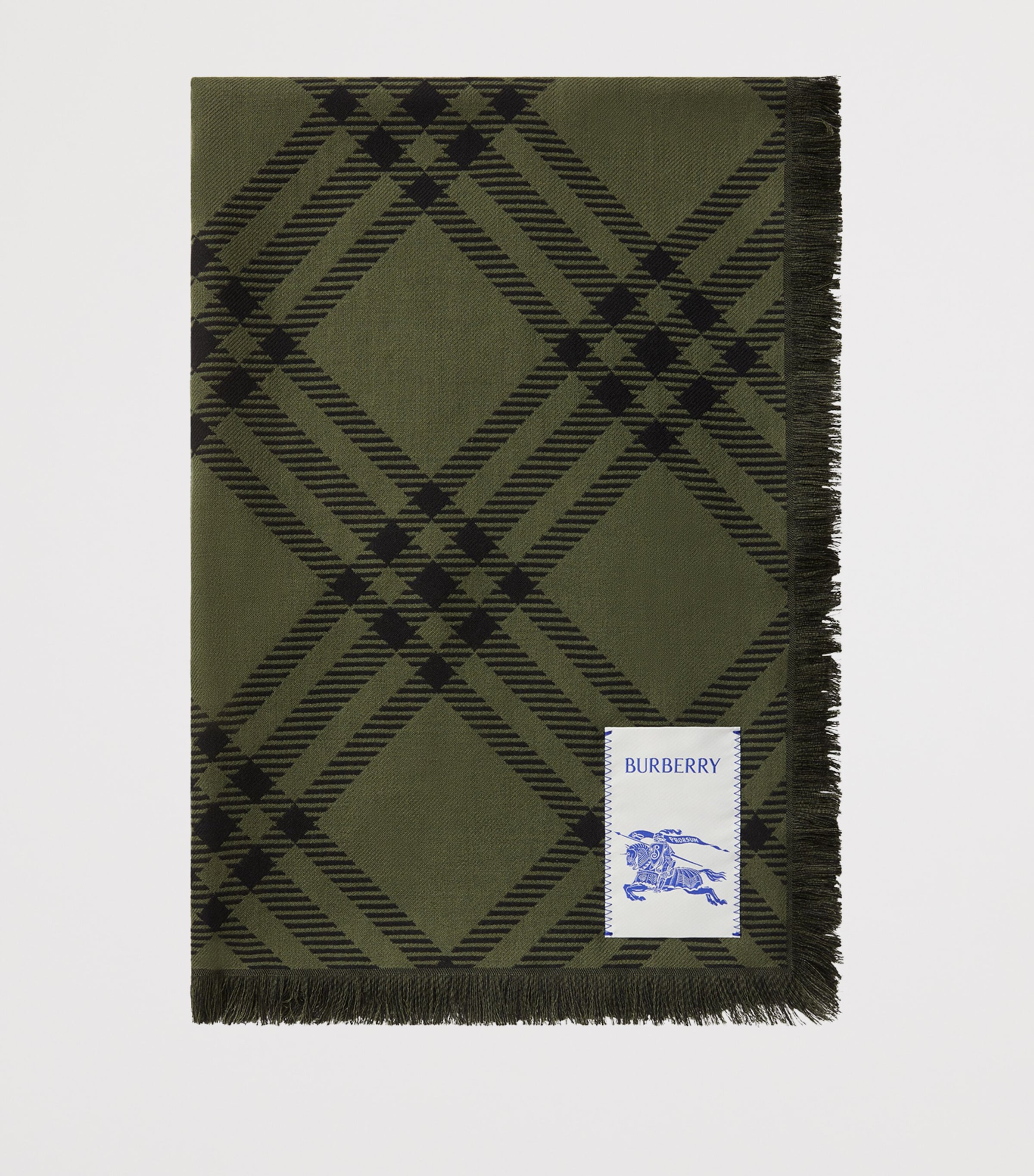 Burberry Silk-Wool Wide Check Scarf Shrub Green/black Image 6