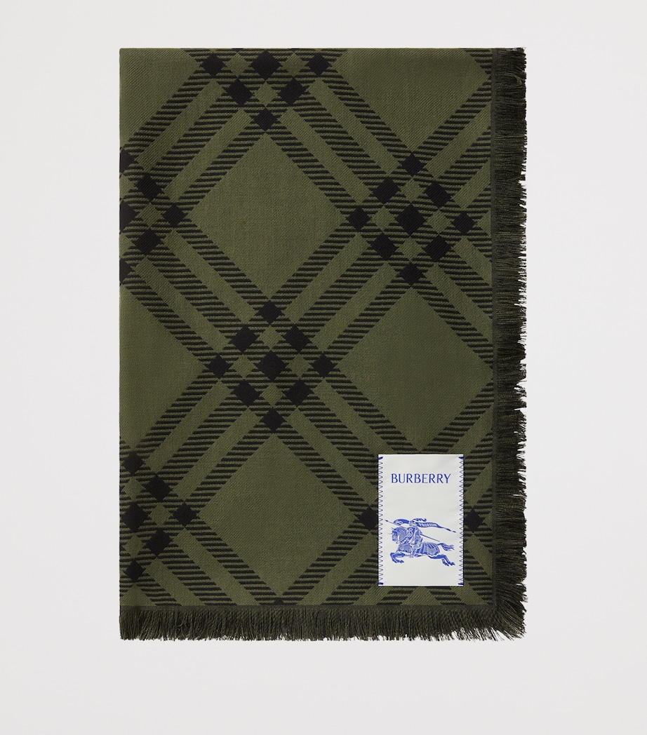 Burberry Silk-Wool Wide Check Scarf Shrub Green/black Image 6