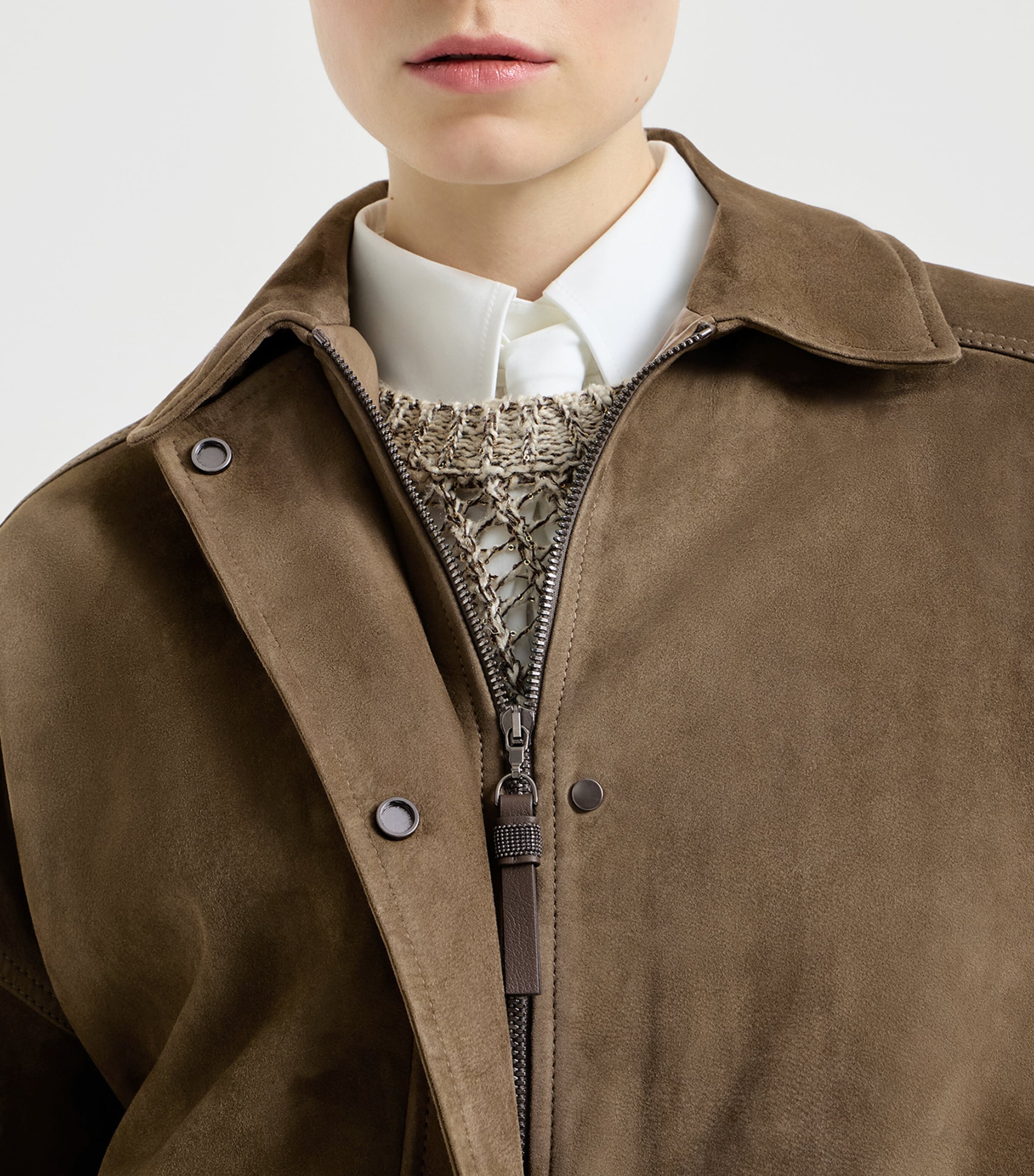 Brunello Cucinelli Womens Suede Bomber Jacket Image 6