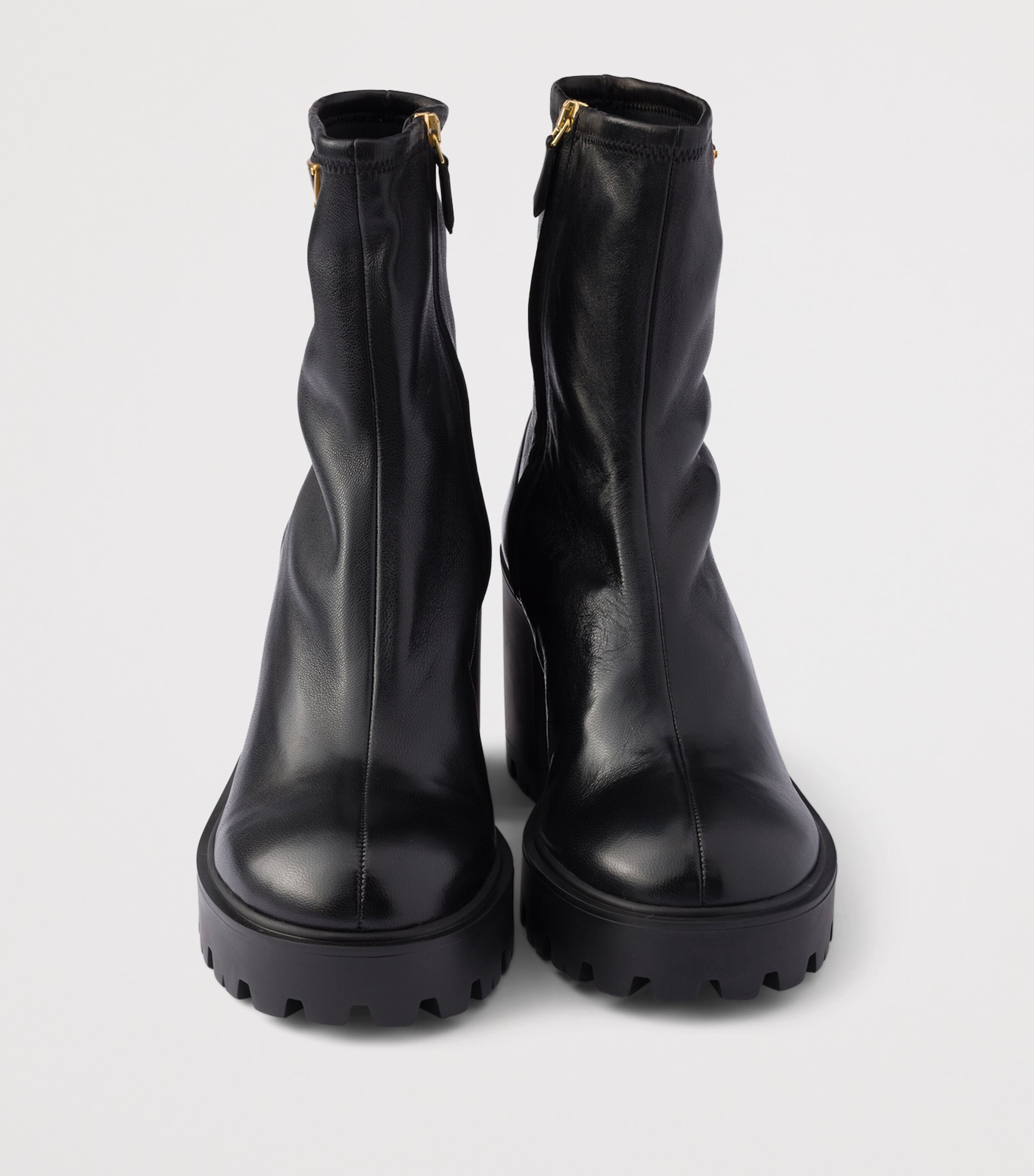 Prada Nappa Leather Logo Stretch Booties Ankle Boots 85 Black Image 5