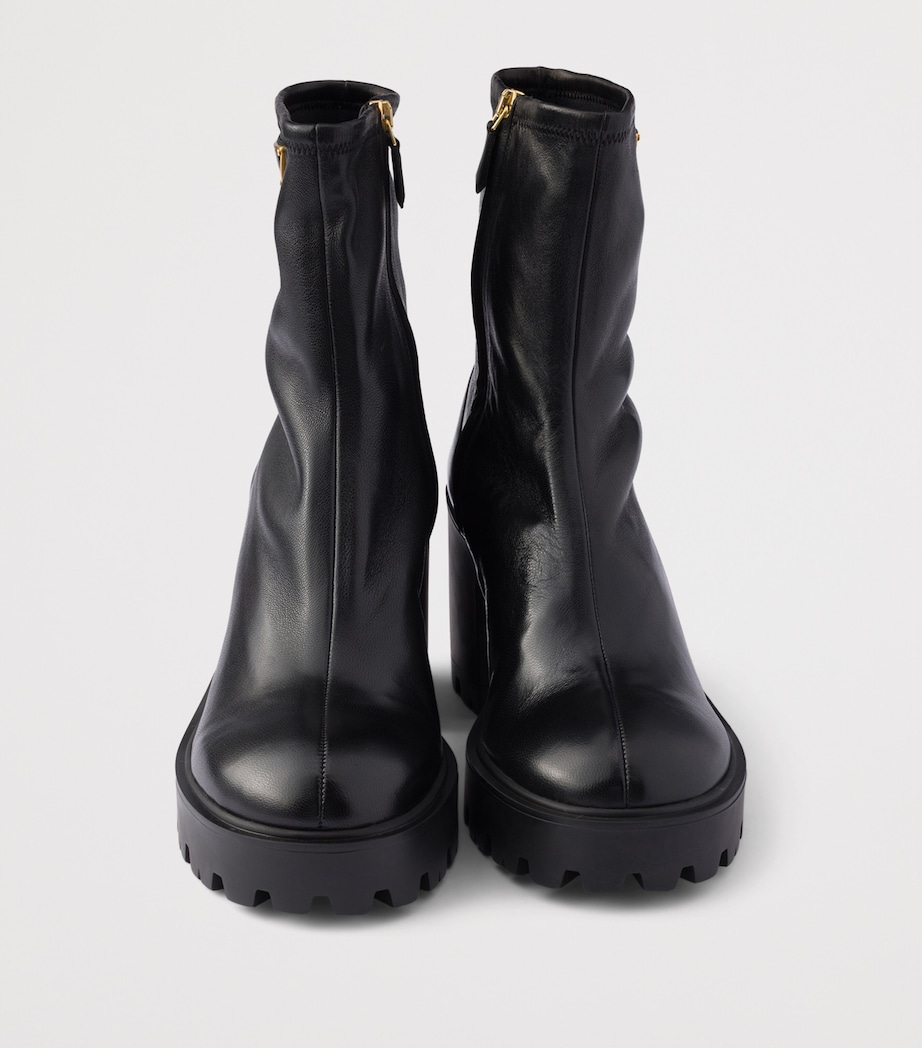 Prada Nappa Leather Logo Stretch Booties Ankle Boots 85 Black Image 5