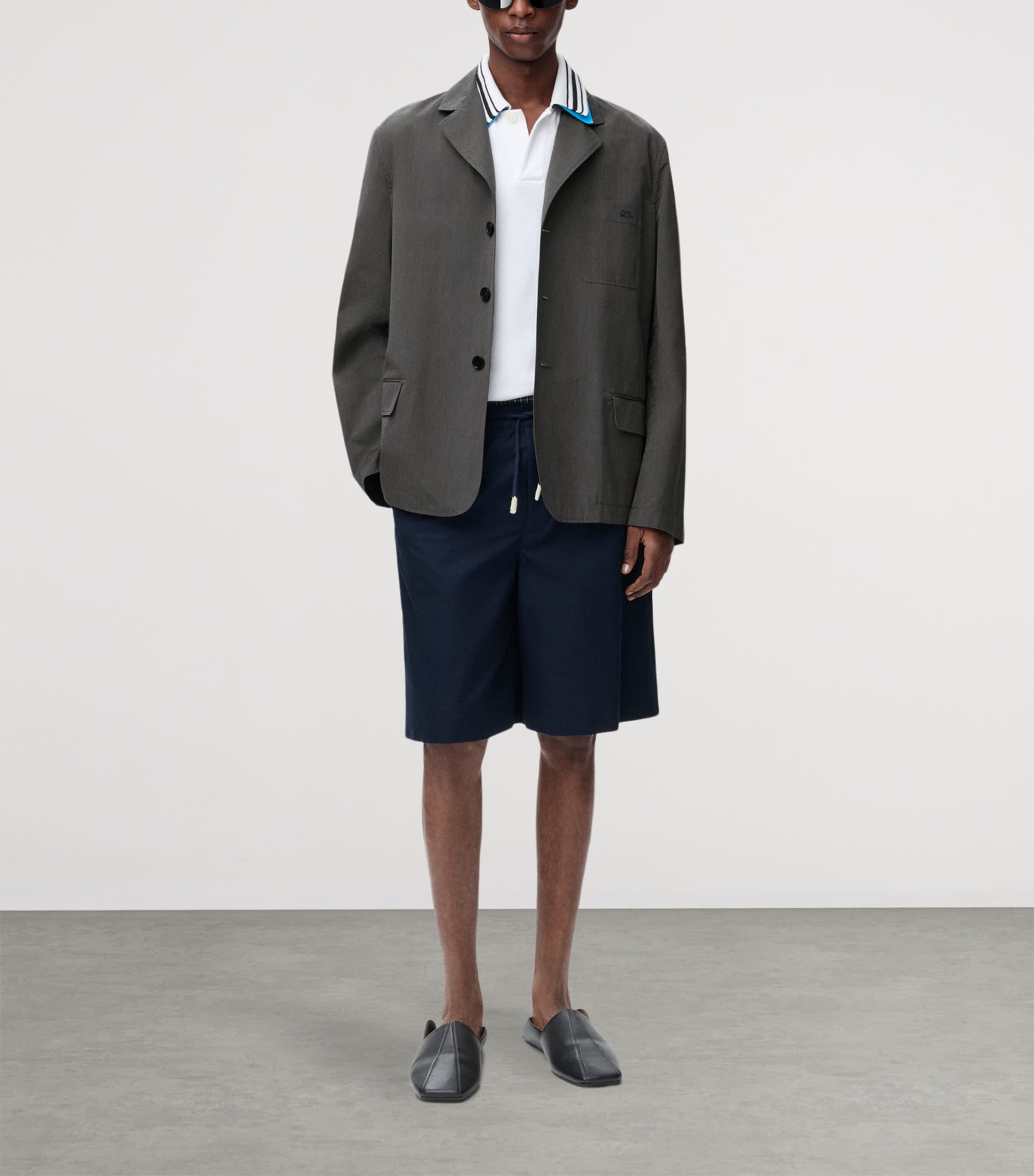 LOEWE Mens Cotton Drawstring Shorts Dark Navy Image 2