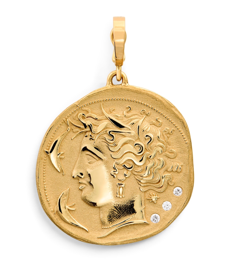 Large Yellow Gold and Diamond Goddess Coin Charm YELLOW GOLD Image 1