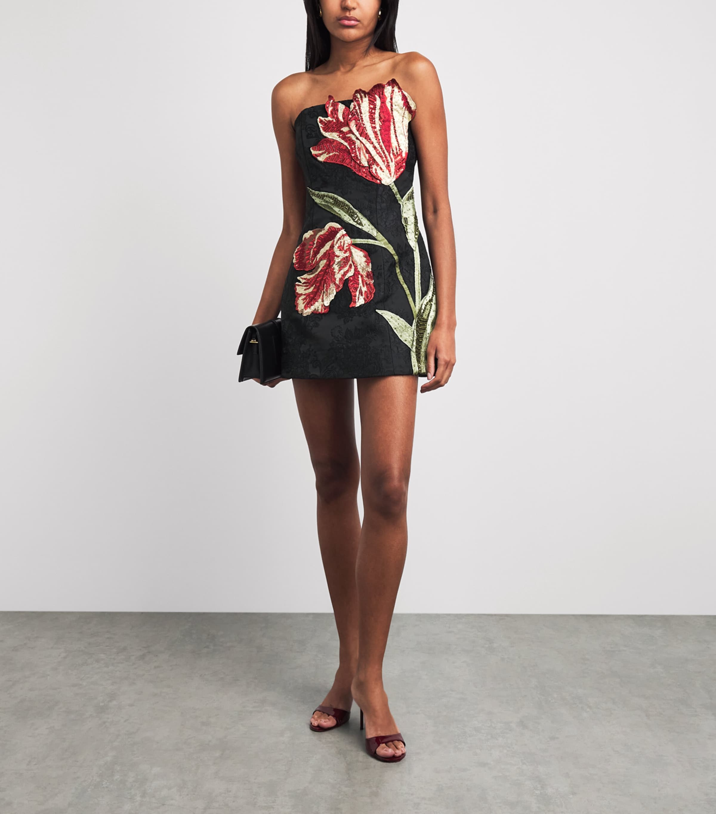 Alice+Olivia Womens Embellished Katia Mini Dress Soft Tulip Blck Image 2