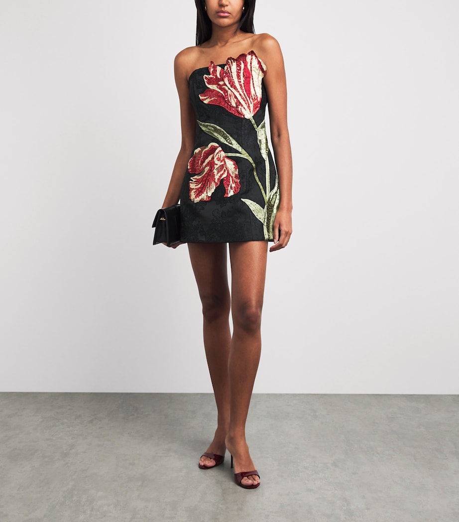 Alice+Olivia Womens Embellished Katia Mini Dress Soft Tulip Blck Image 2
