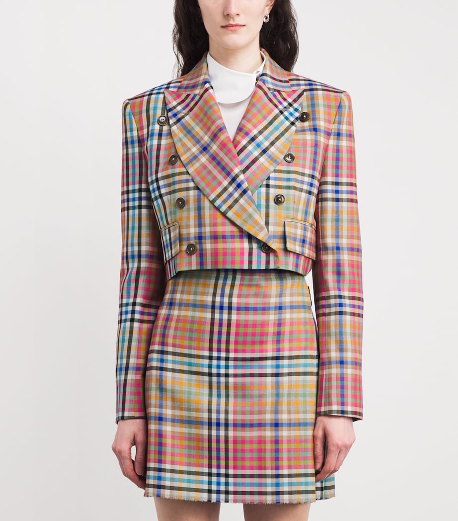 Virgin Wool Check Cropped Blazer MULTI Image 3