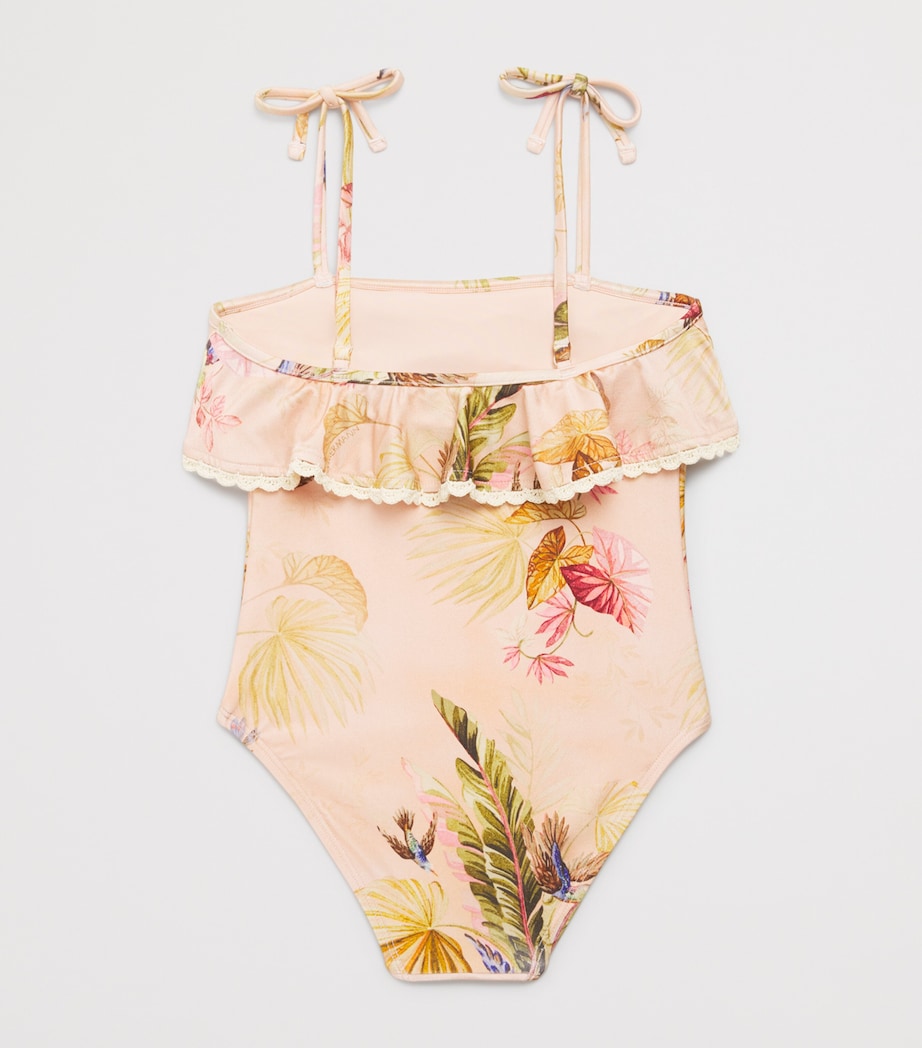 Rhiannon Trim Frill Swimsuit (2-12 Years) PINK PALM FLORAL Image 2