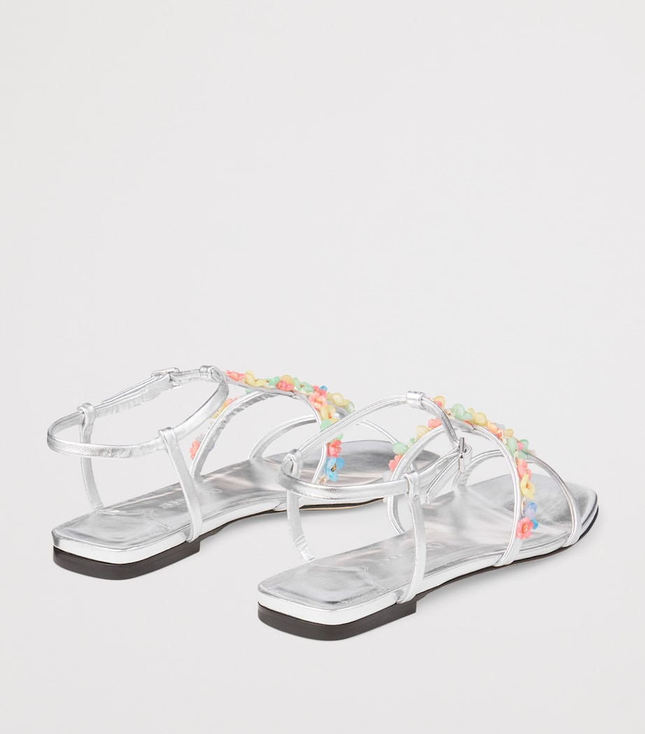 Gwyn Flat Daisy Leather Embroidered Sandals SILVER/MULTI Image 4