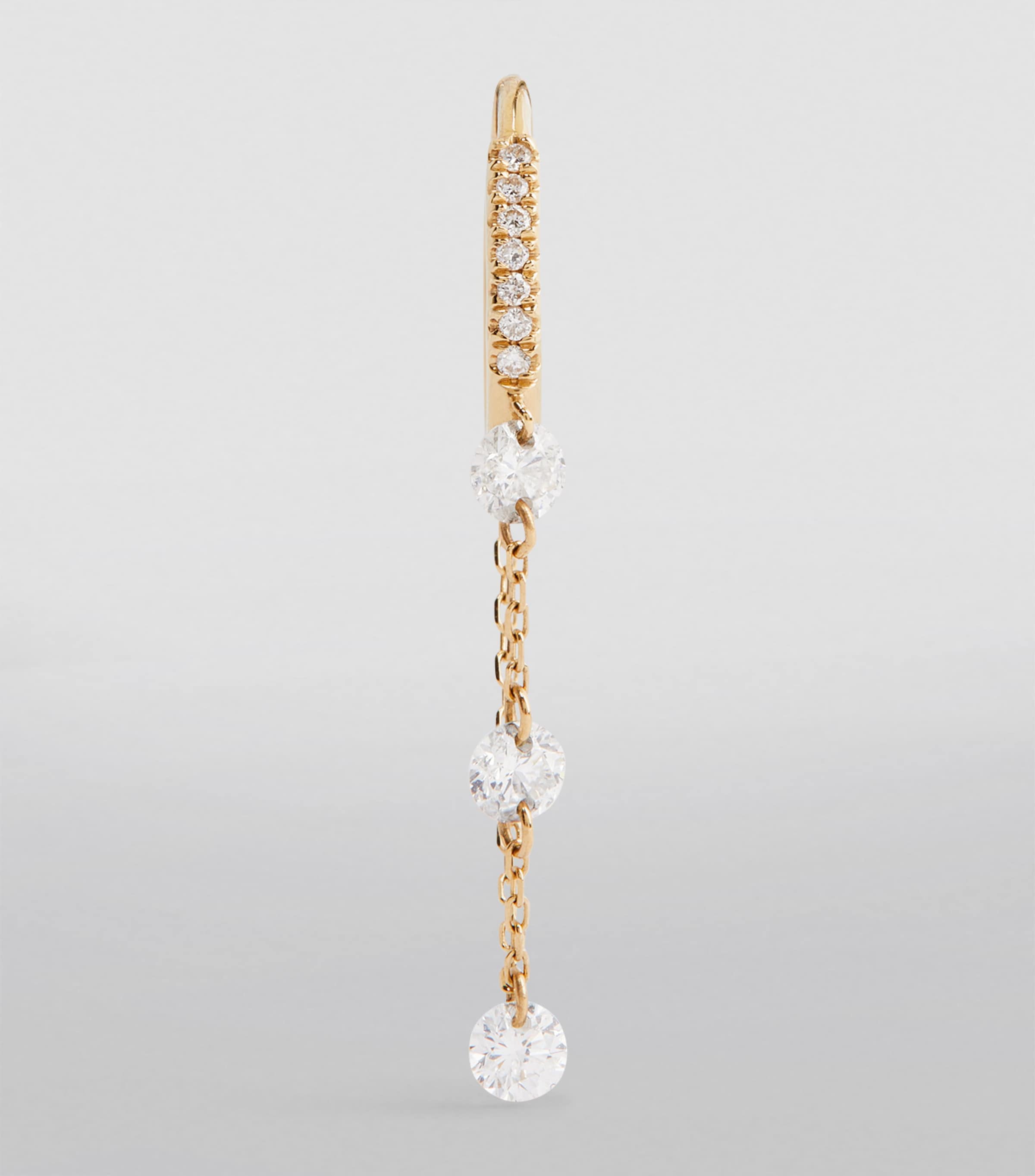 Yellow Gold and Diamond Piercing Drop Chain Single Huggie Earring YELLOW GOLD Image 3