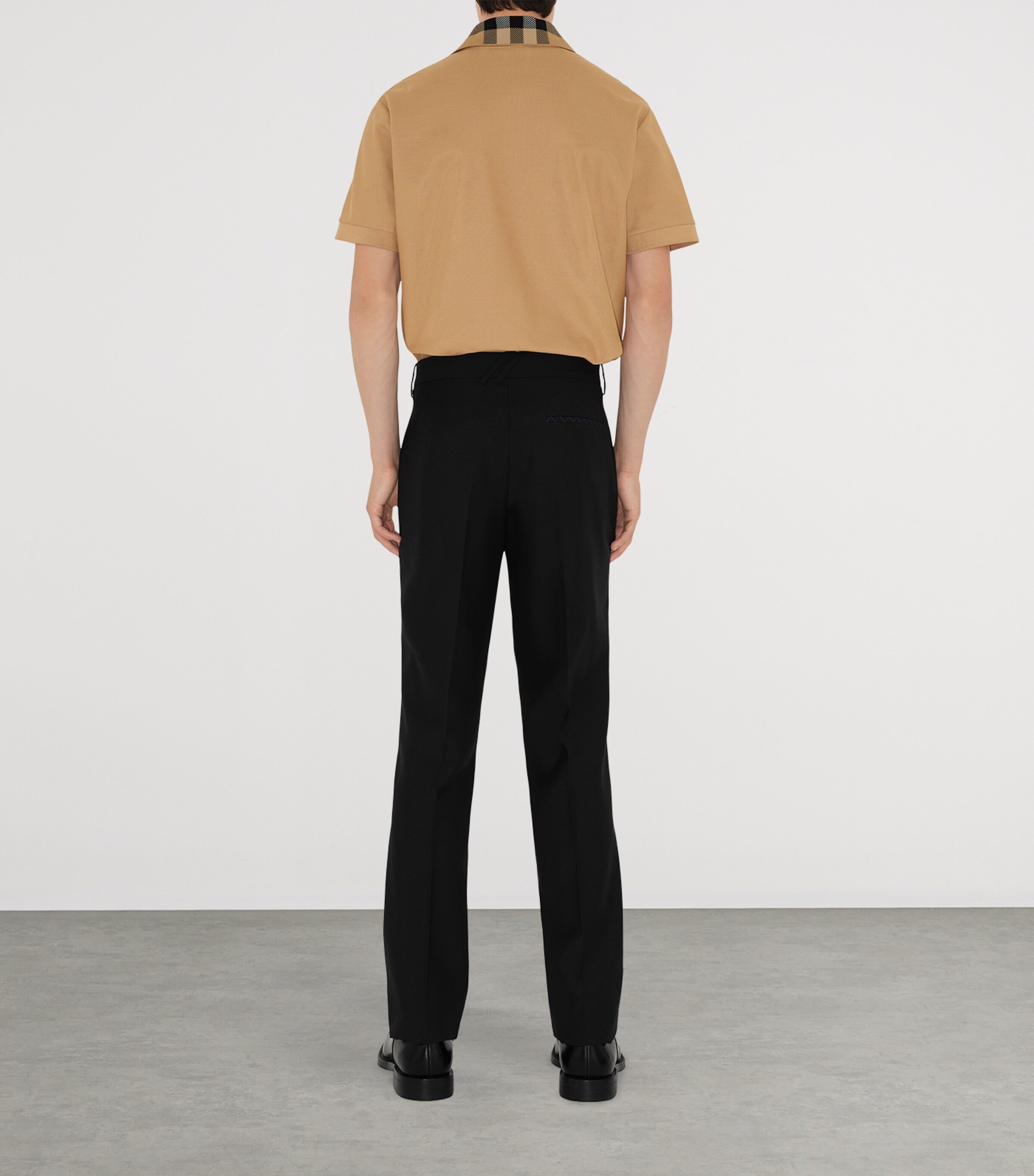 Cotton Check-Collar Polo Shirt BEIGE Image 4