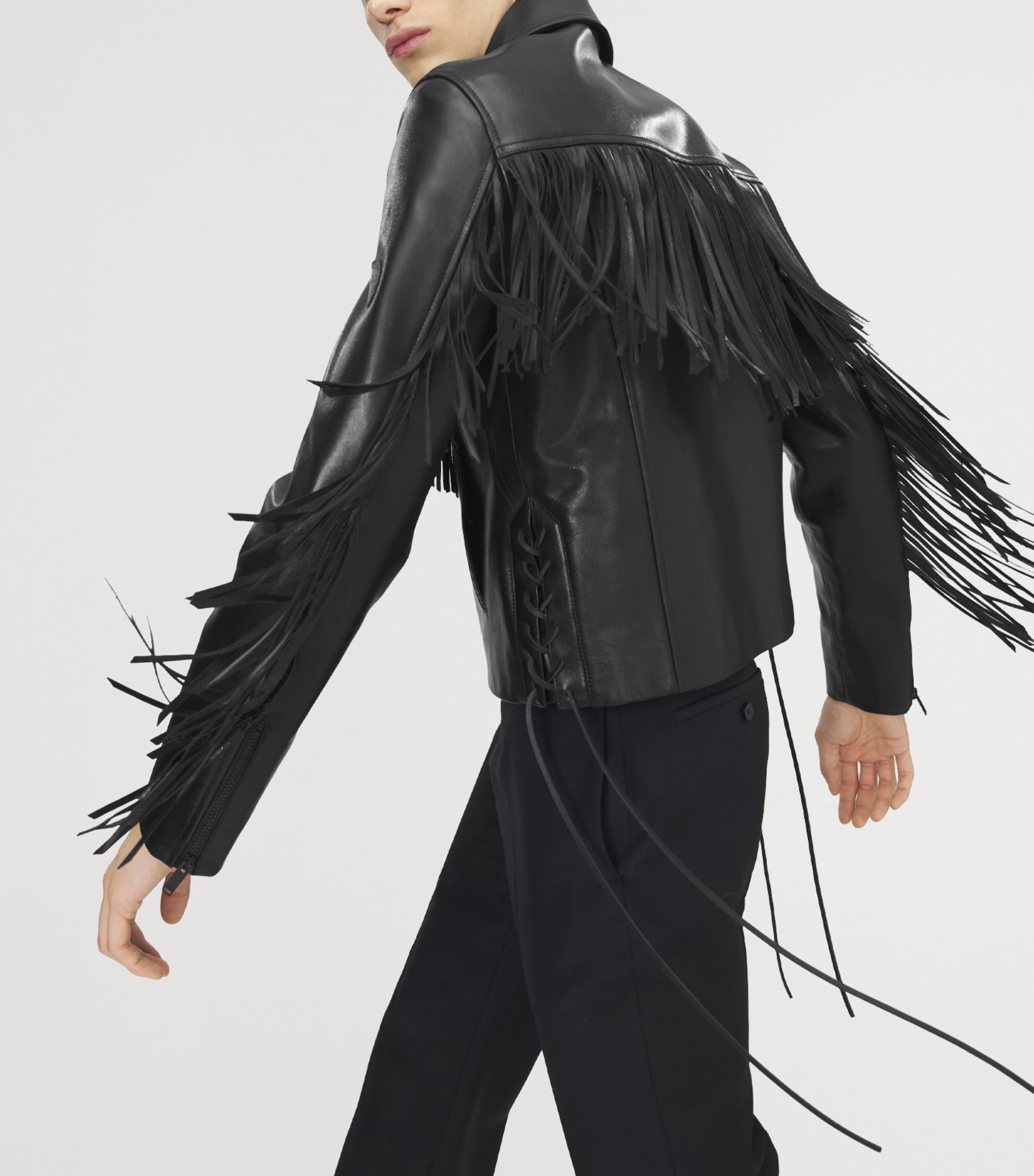 McQueen Mens Leather Fringed Jacket Image 6