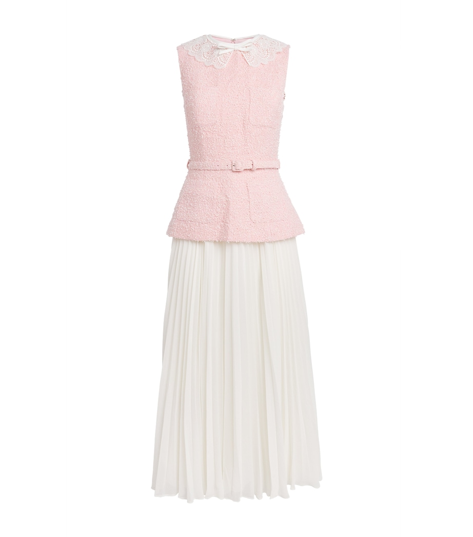 Self-Portrait Womens Bouclé Lace-Collar Midi Dress Pink Image 1