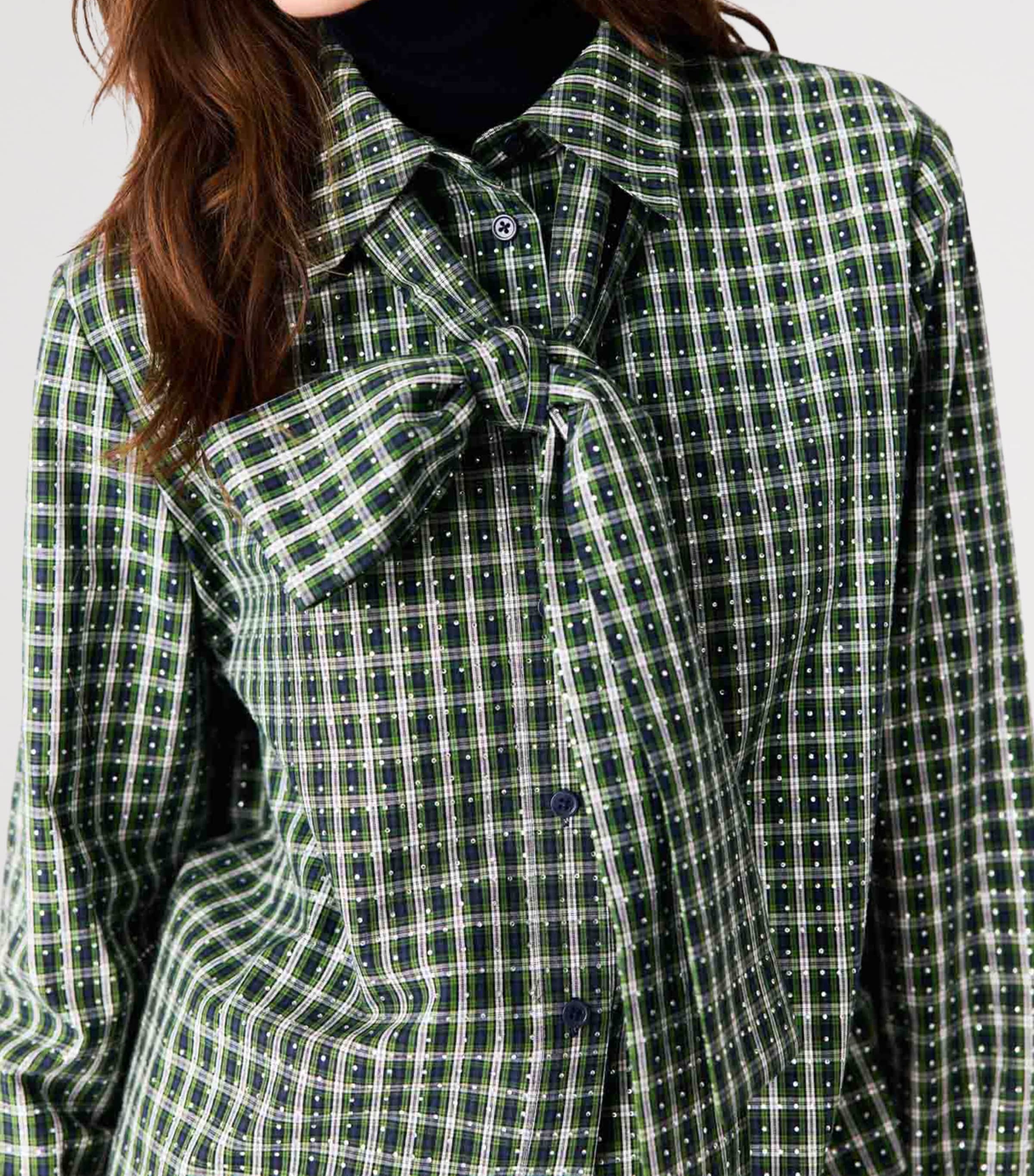 Maje Womens Cotton Check Embellished Shirt Green Image 7