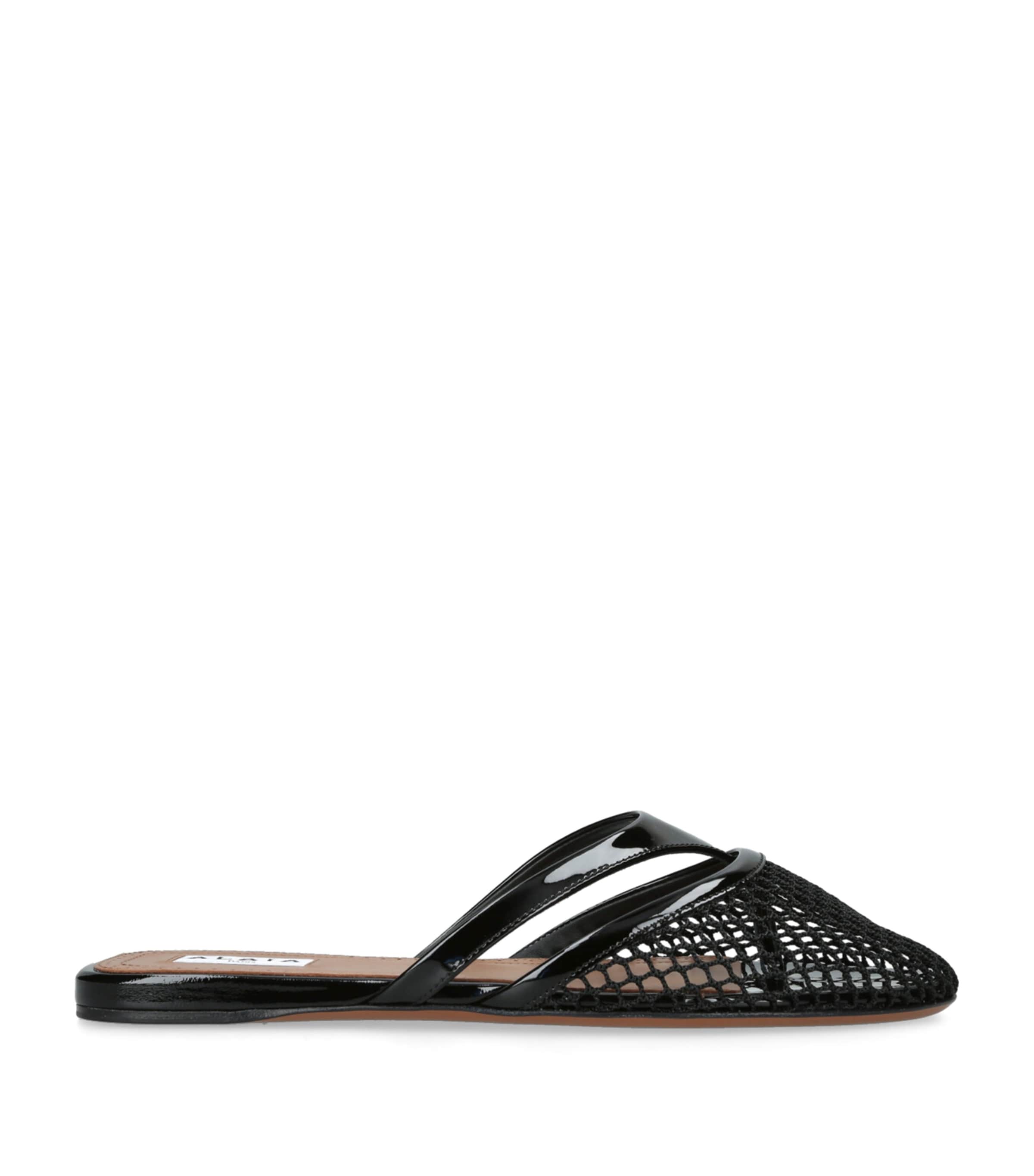 Shop Alaïa Infradito Fishnet Flat Mules In Black