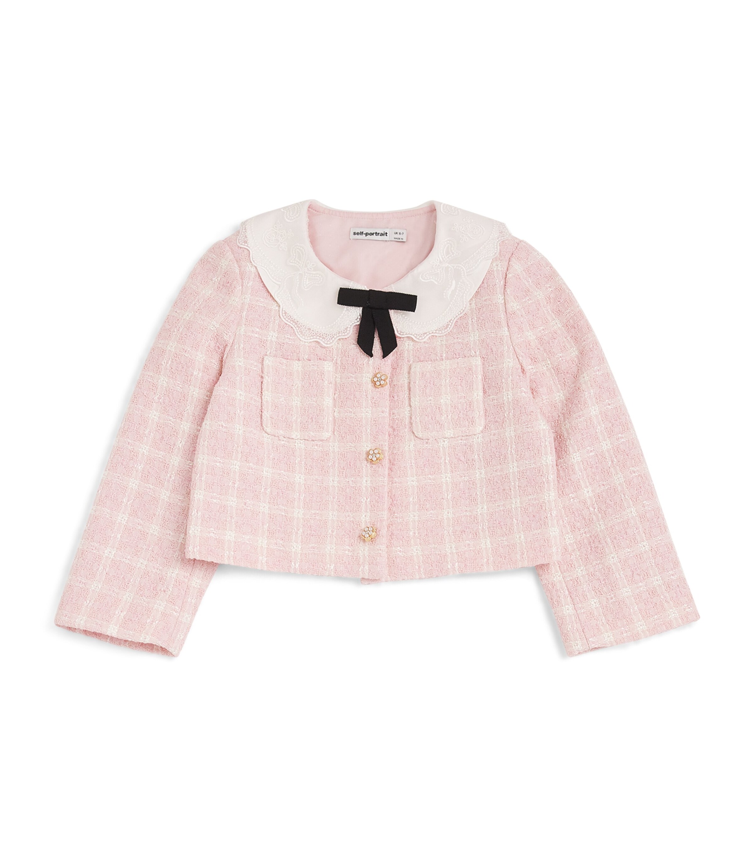Self-portrait Nk Check-pattern Bouclé Jacket In Pink