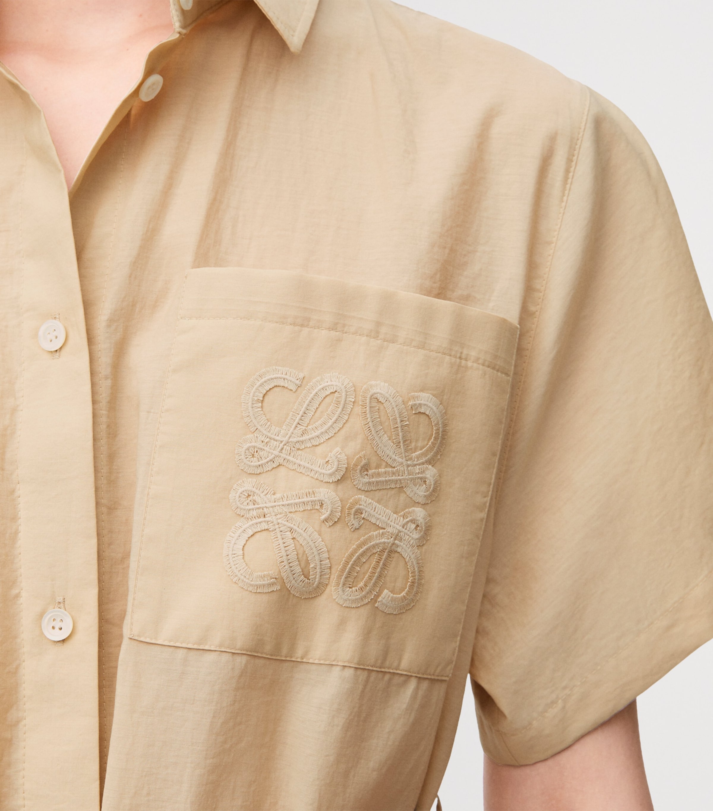 Cotton-Blend Mini Shirt Dress LIGHT BEIGE Image 4