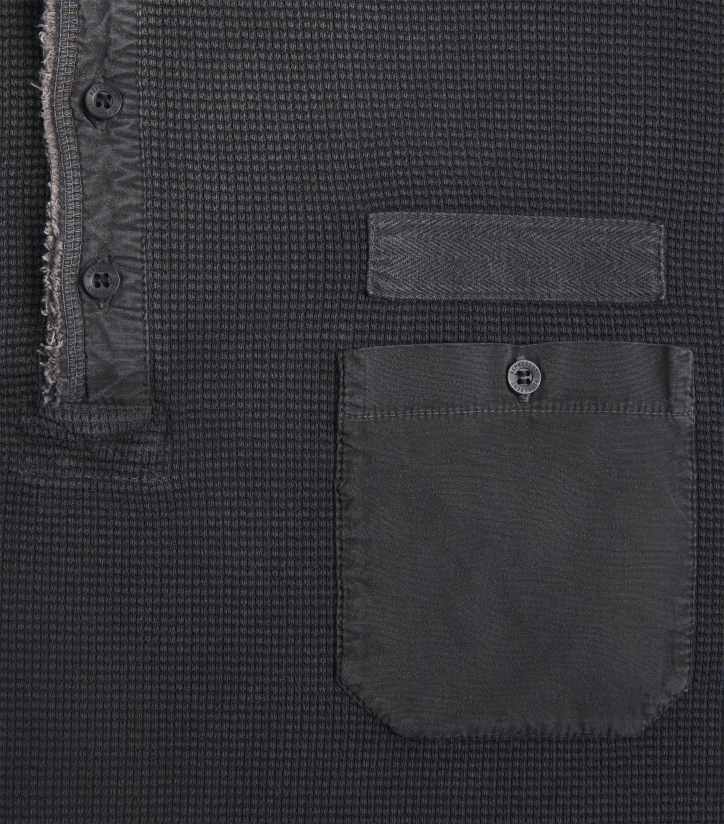 Represent Mens Heavyweight Cotton Henley Top Vintage Black Image 6