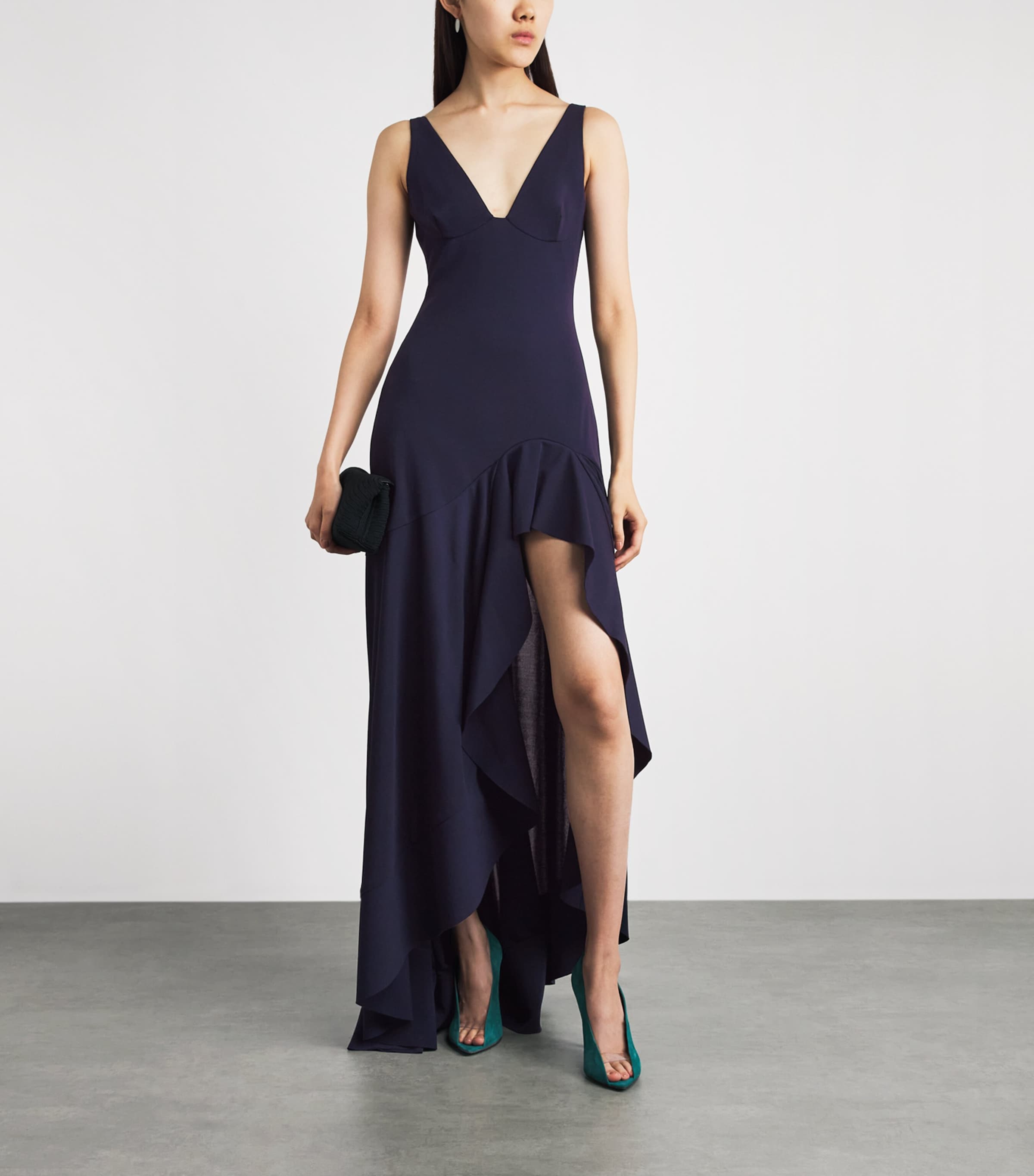 Stella McCartney Womens Georgette Ruffled Asymmetric Gown Ink Image 2