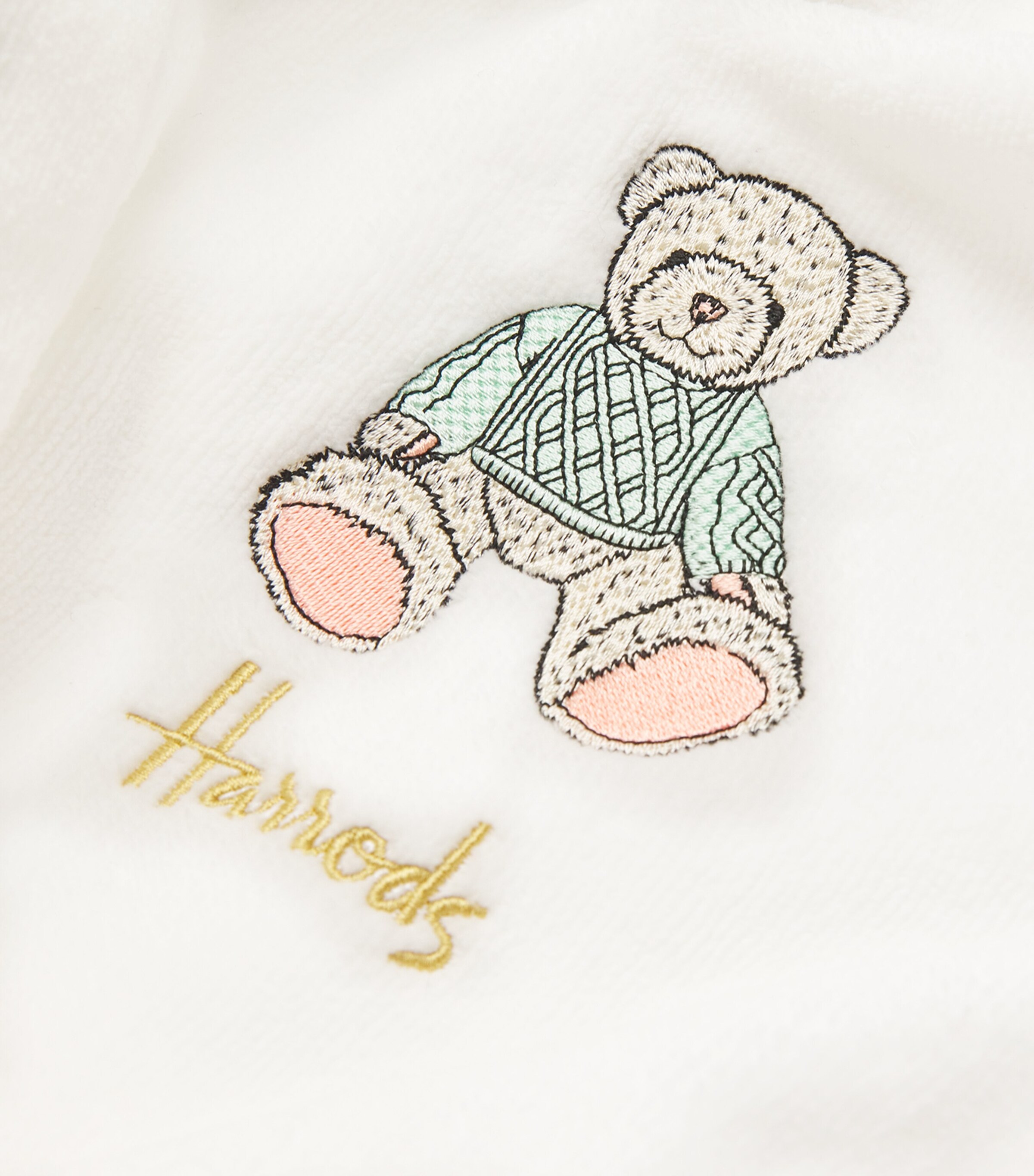 Harrods Embroidered Bear Dressing Gown (2-6 Years) Ivory Image 3