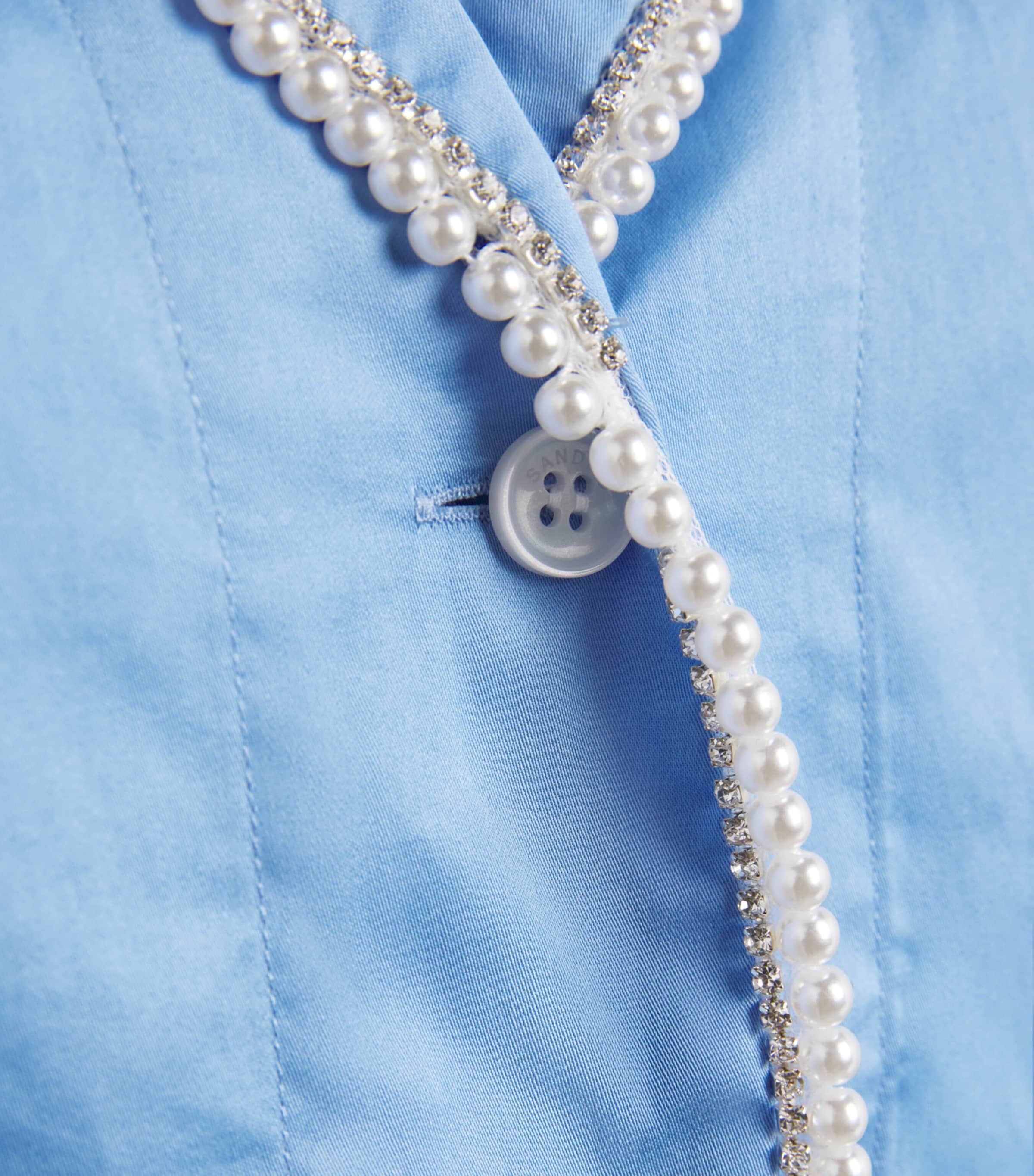 Sandro Paris Womens Cotton Embellished Shirt Blue Image 6