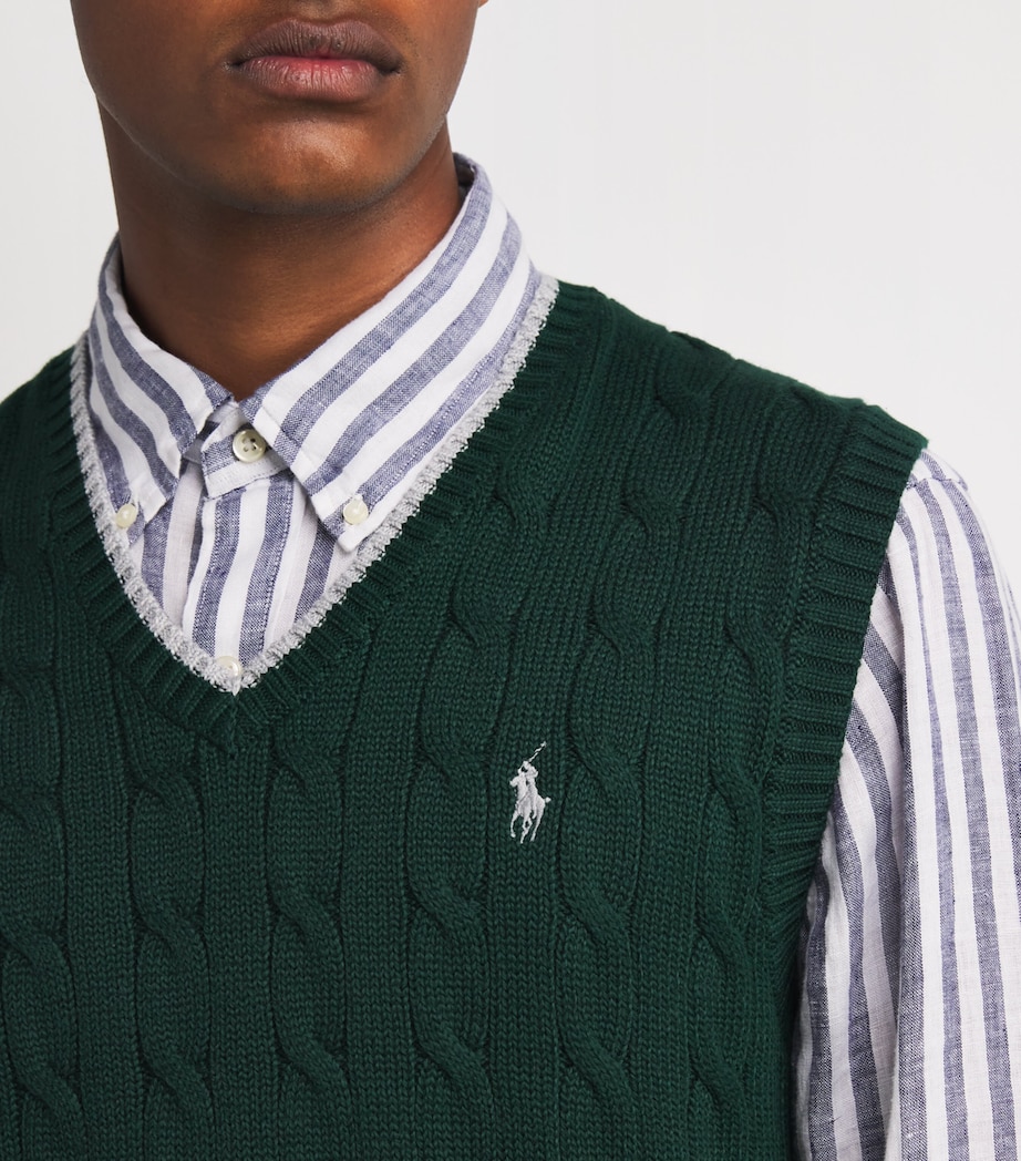 Cotton Cable Knit Sweater Vest GREEN Image 6