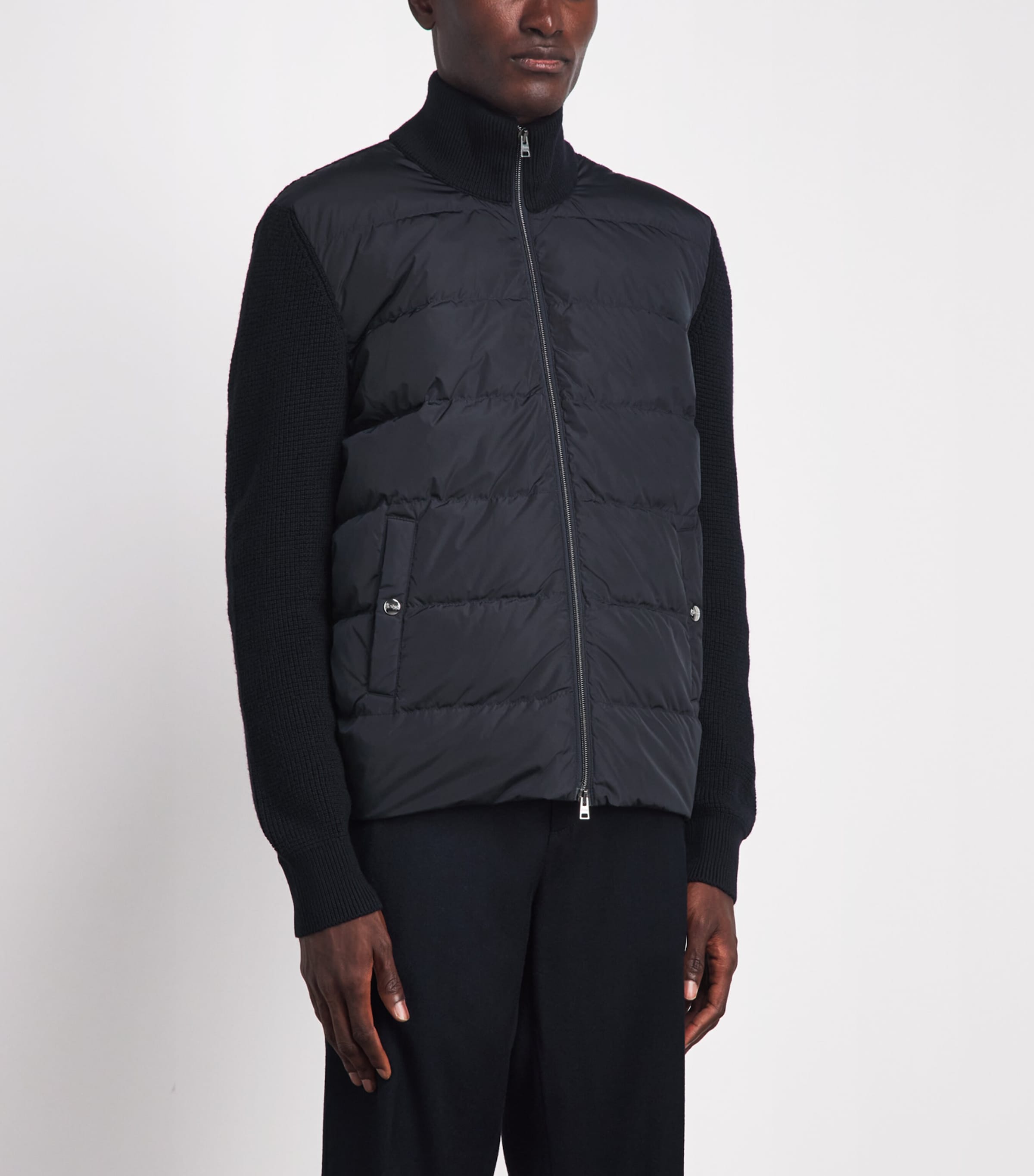 Herno Mens Down Merino Wool Hybrid Jacket Blu Scuro Image 4