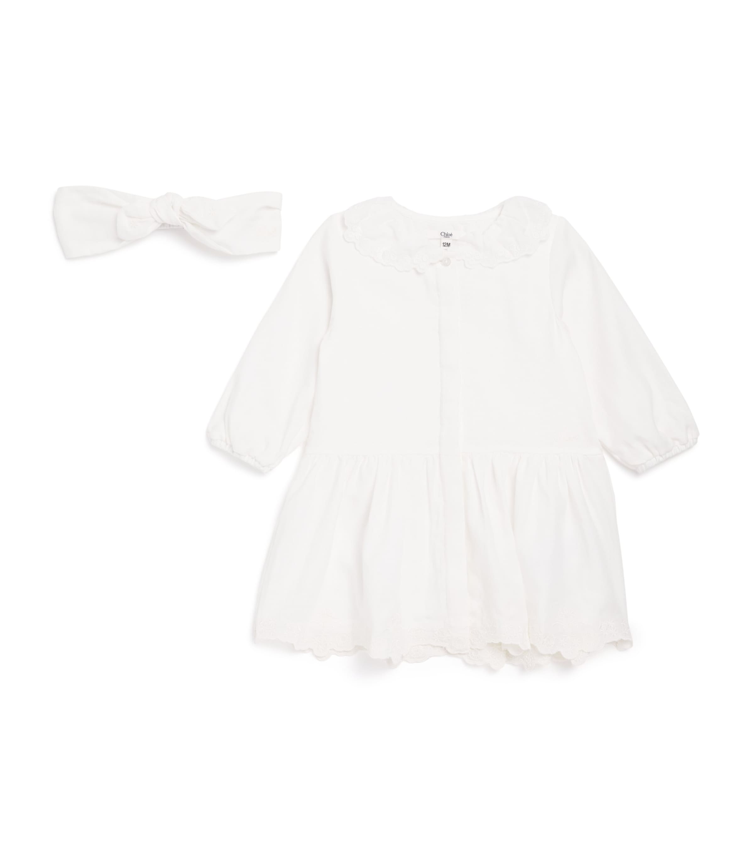 Cotton Embroidered Dress and Headband Set (1-18 Months) OFFWHITE Image 1