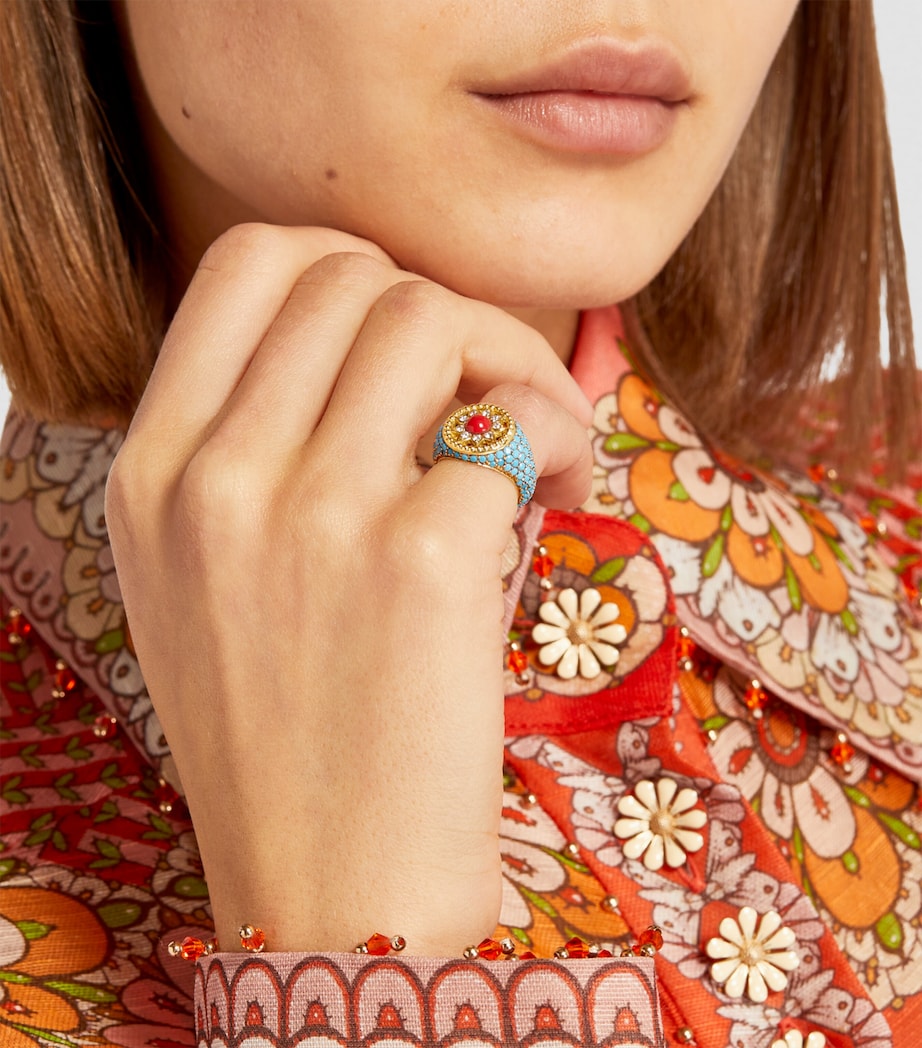 Yellow Gold, Diamond and Mixed Stone Arabesque Pinky Ring MULTI Image 4