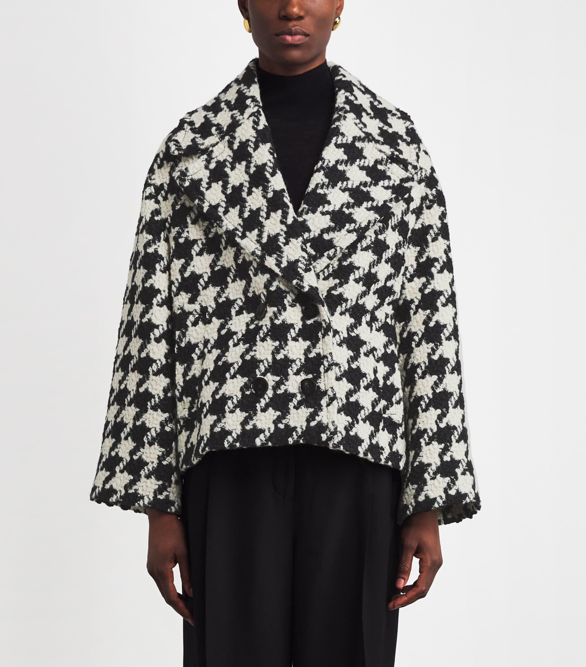 ME+EM Black Wool Houndstooth Short Coat Harrods US