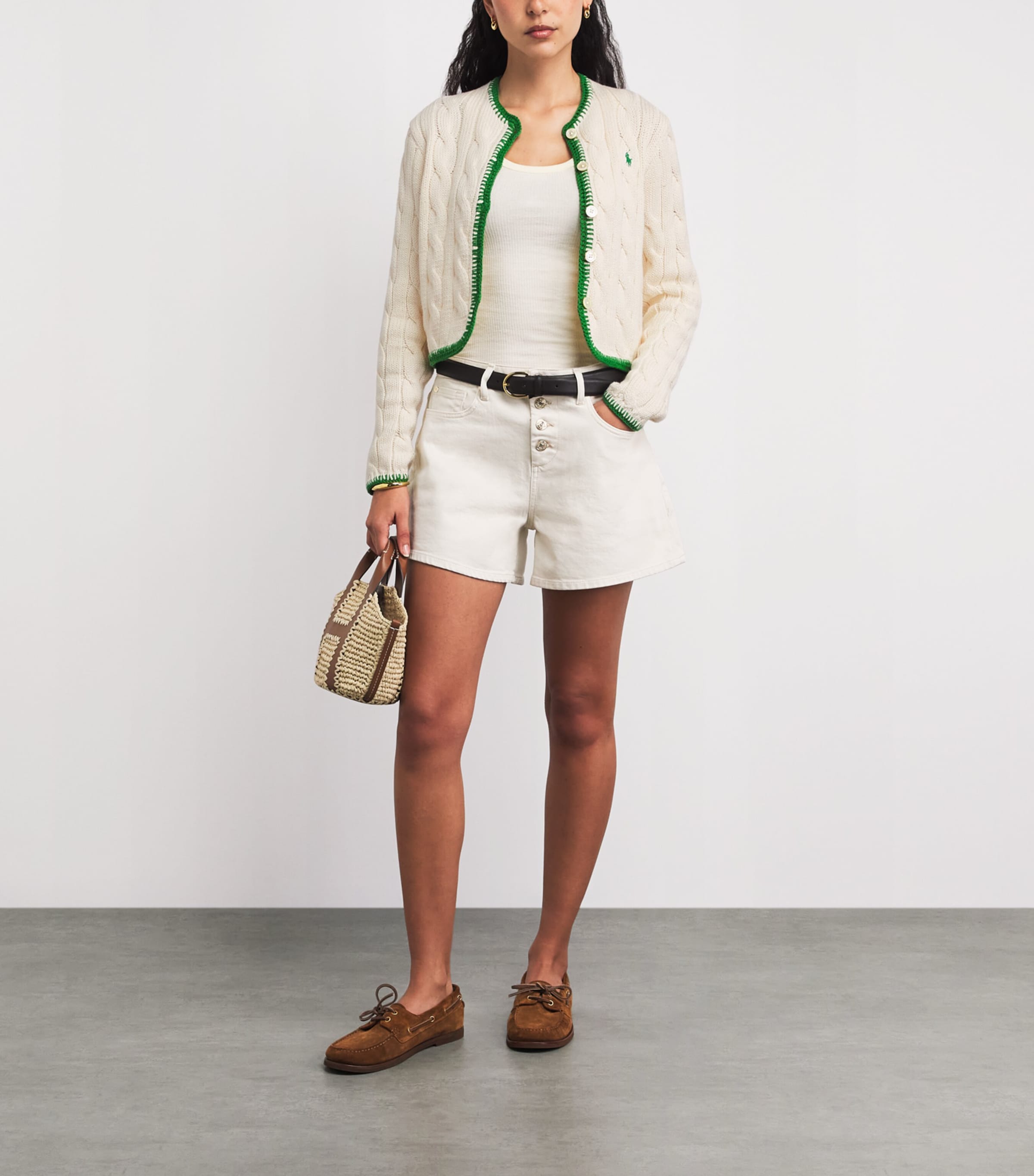 Polo Ralph Lauren Womens Stretch-Cotton Cropped Cardigan Cricket Cream Image 2