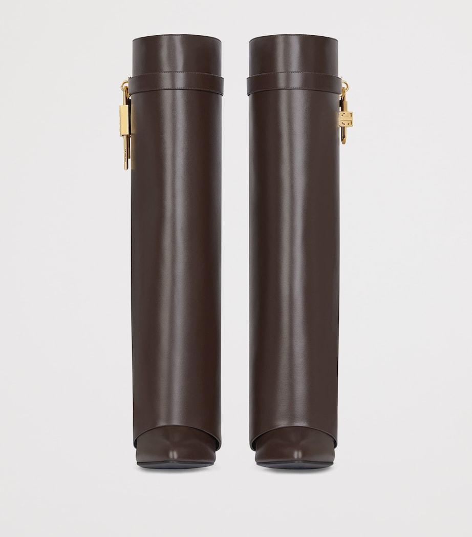 Leather Shark Lock Knee-High Boots 90 BROWN Image 2