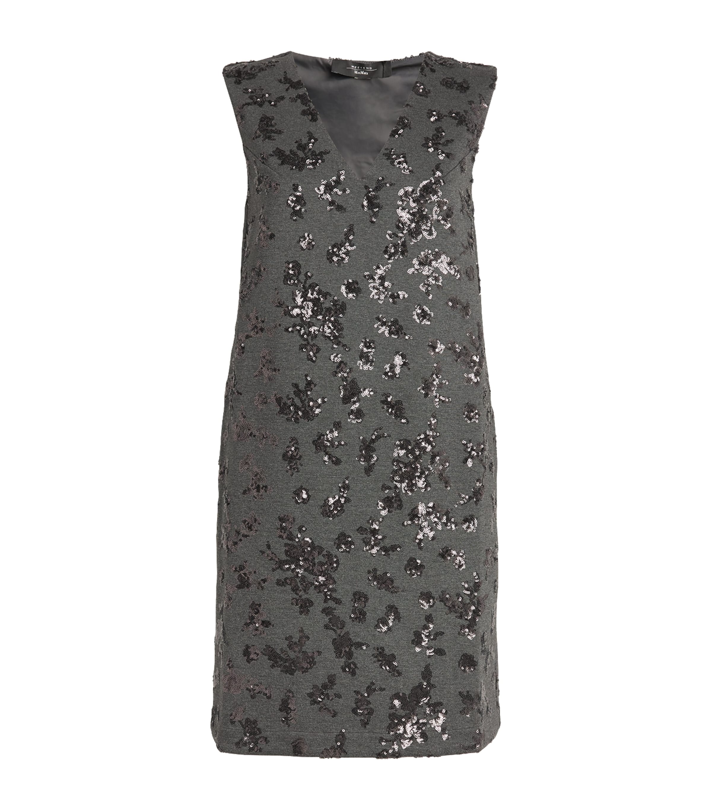 Weekend Max Mara Knitted Embellished Mini Dress In Grey