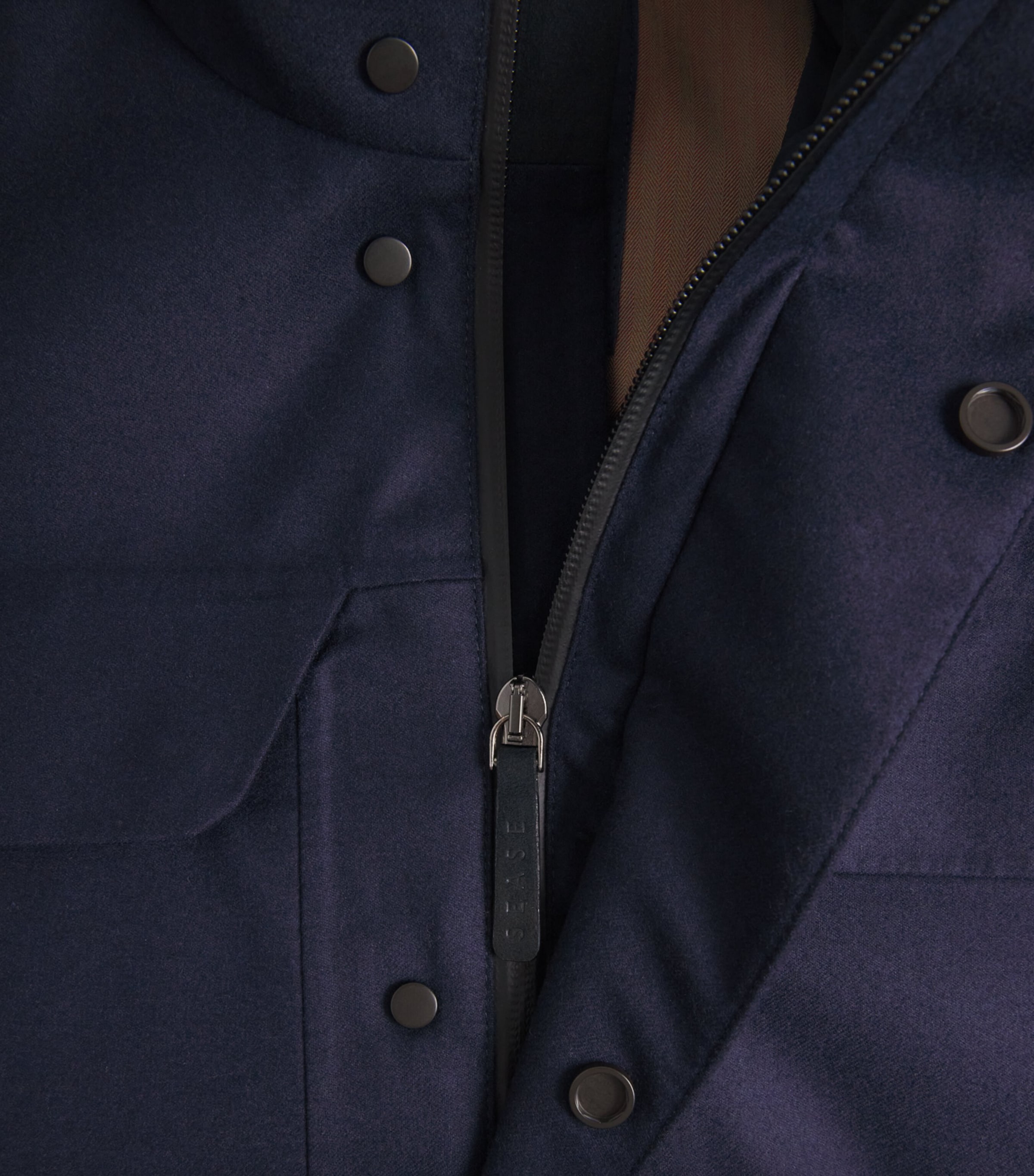 Sease Mens Laminated Virgin Wool-Cashmere Field Jacket Navy Blue Image 6