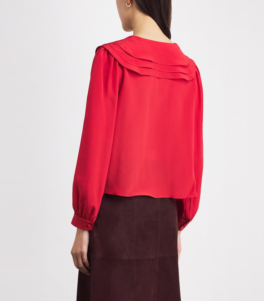 Silk Floral-Appliqué Blouse TOMATO RED Image 4