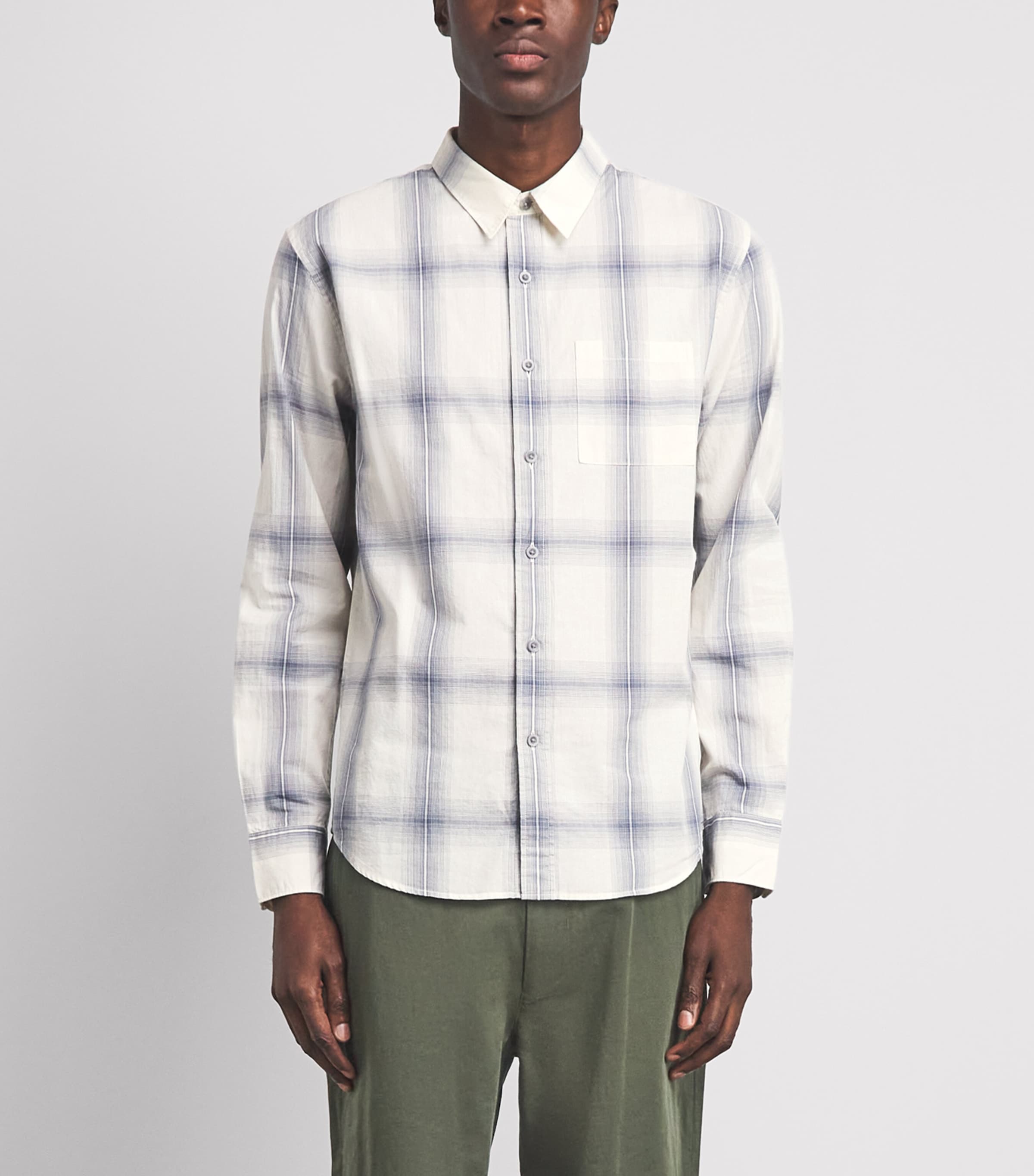 Vince Mens Cotton Check Townes Shirt Blanco/hawk Blue Image 4