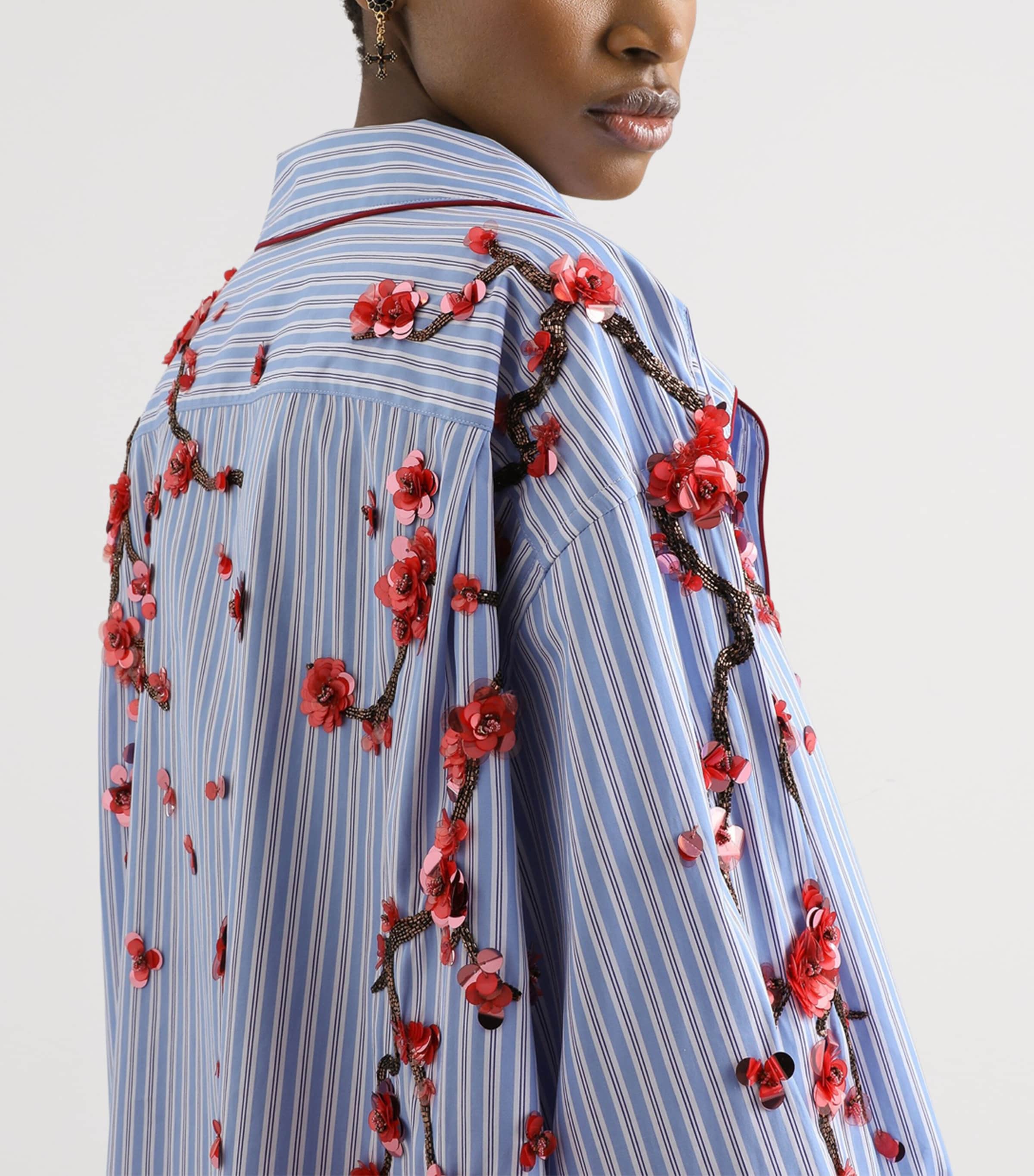 Dolce&Gabbana Womens Cotton-Silk Stripe Embellished Shirt Embr Image 5