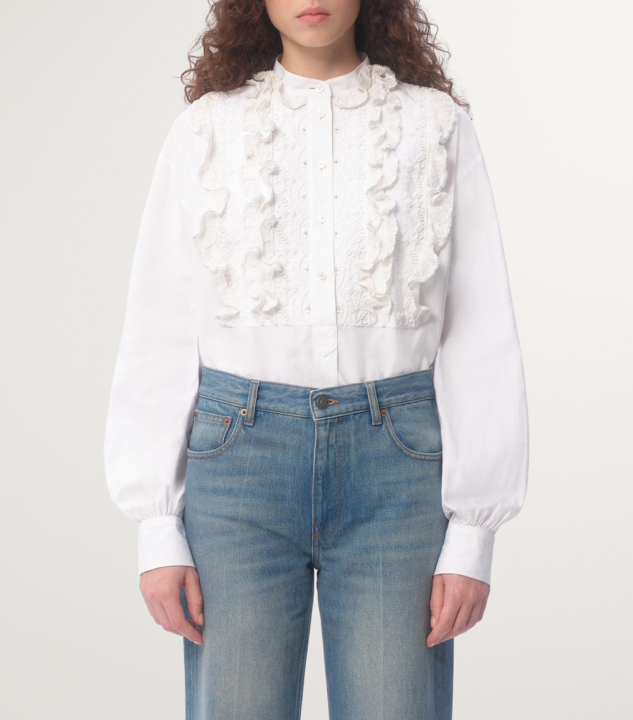 Valentino Womens Cotton-Silk-Blend Ruffled Shirt Image 3