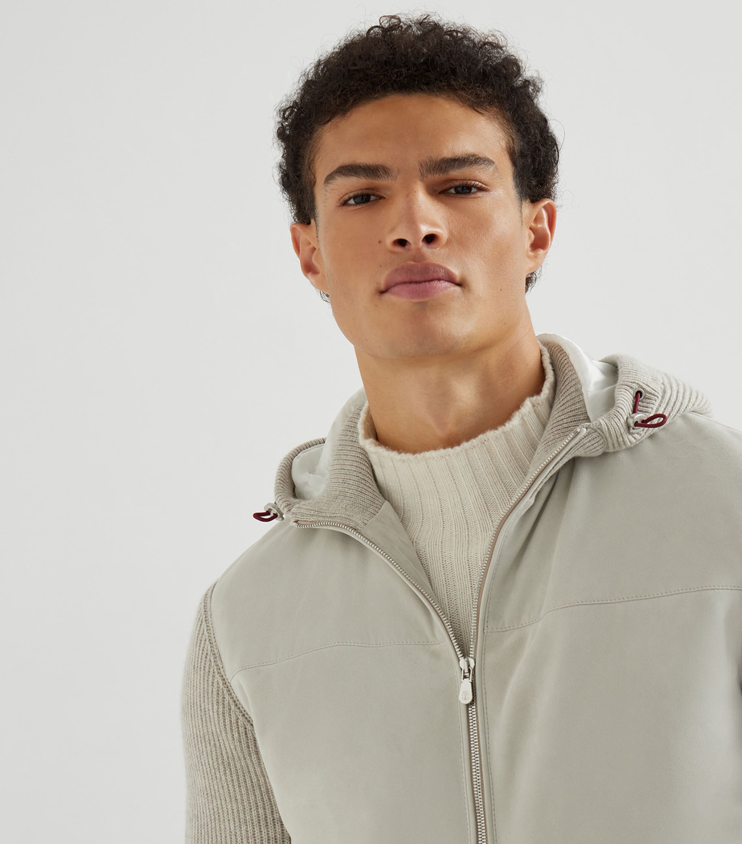 Suede Cashmere-Trim Padded Hoodie CVI78 Image 6