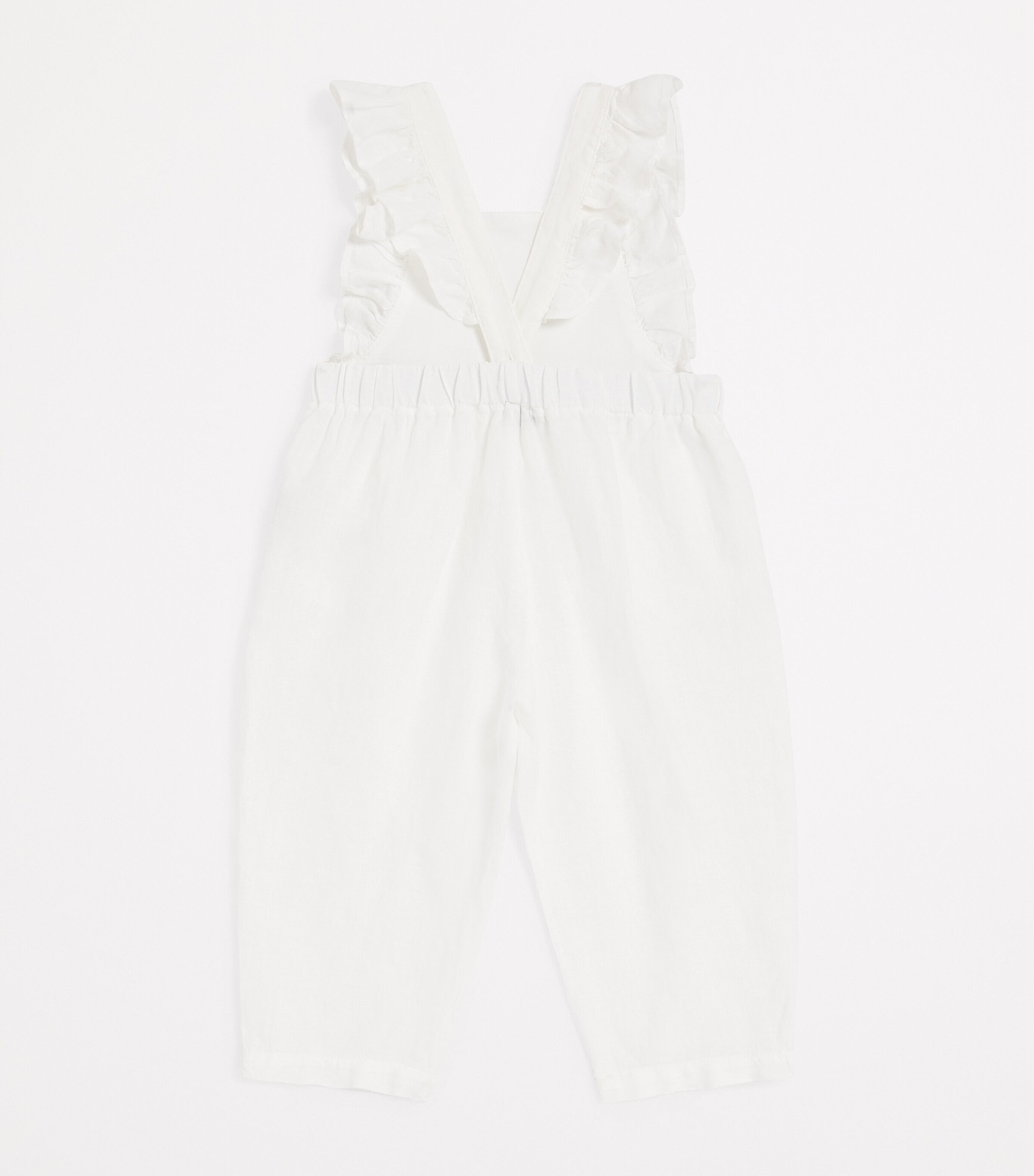 Il Gufo Linen Frill-Trim Dungarees (4-6 Years) White Image 2