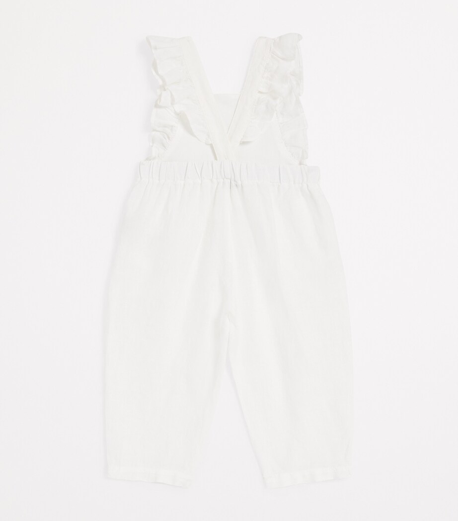 Il Gufo Linen Frill-Trim Dungarees (4-6 Years) White Image 2